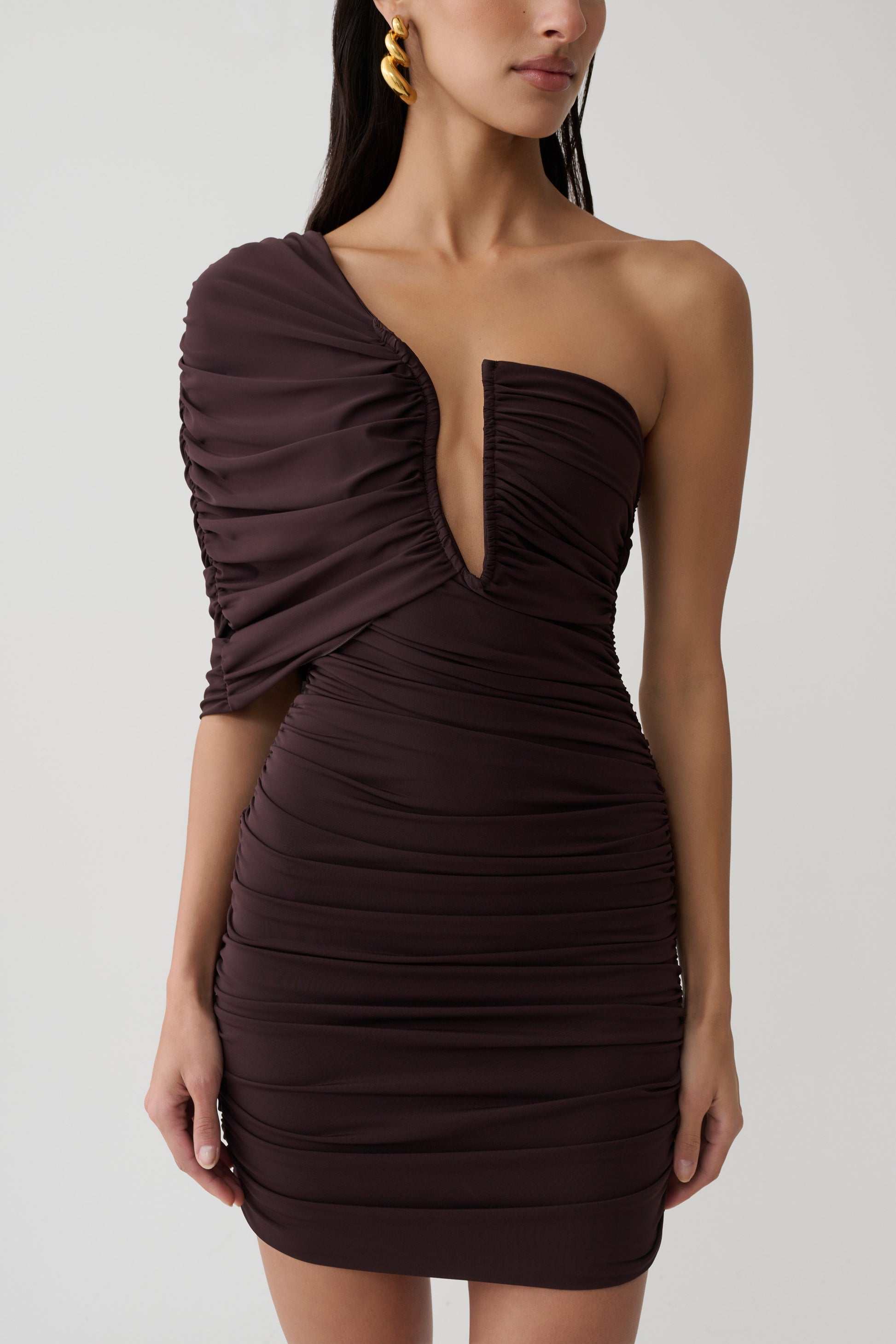 Kaiydo Gathered Centre Wire Mini Dress - Chocolate #3