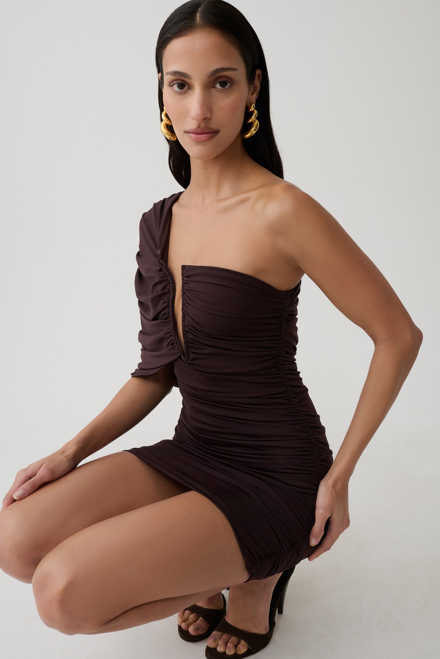 Kaiydo Gathered Centre Wire Mini Dress - Chocolate
