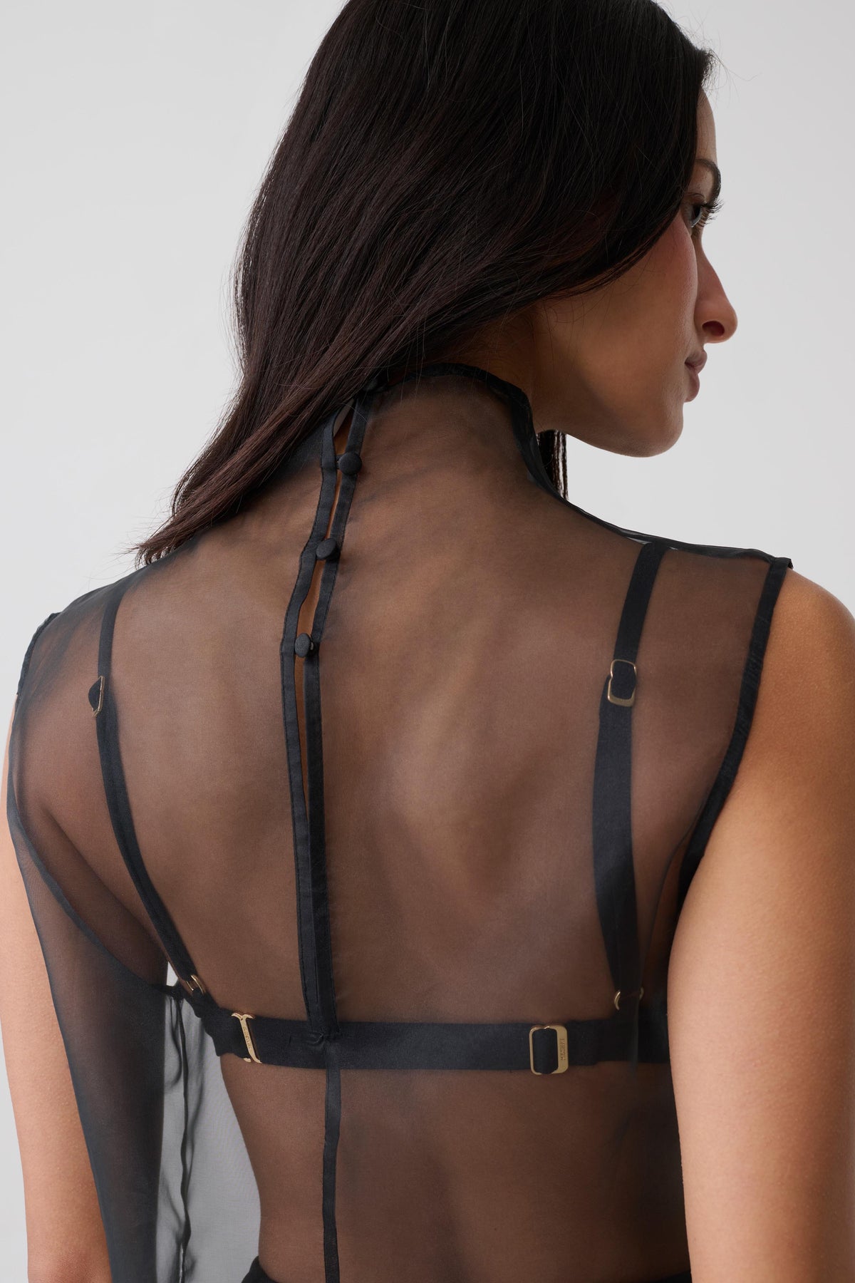 Lillian High Neck Sheer Sleeveless Top - Black