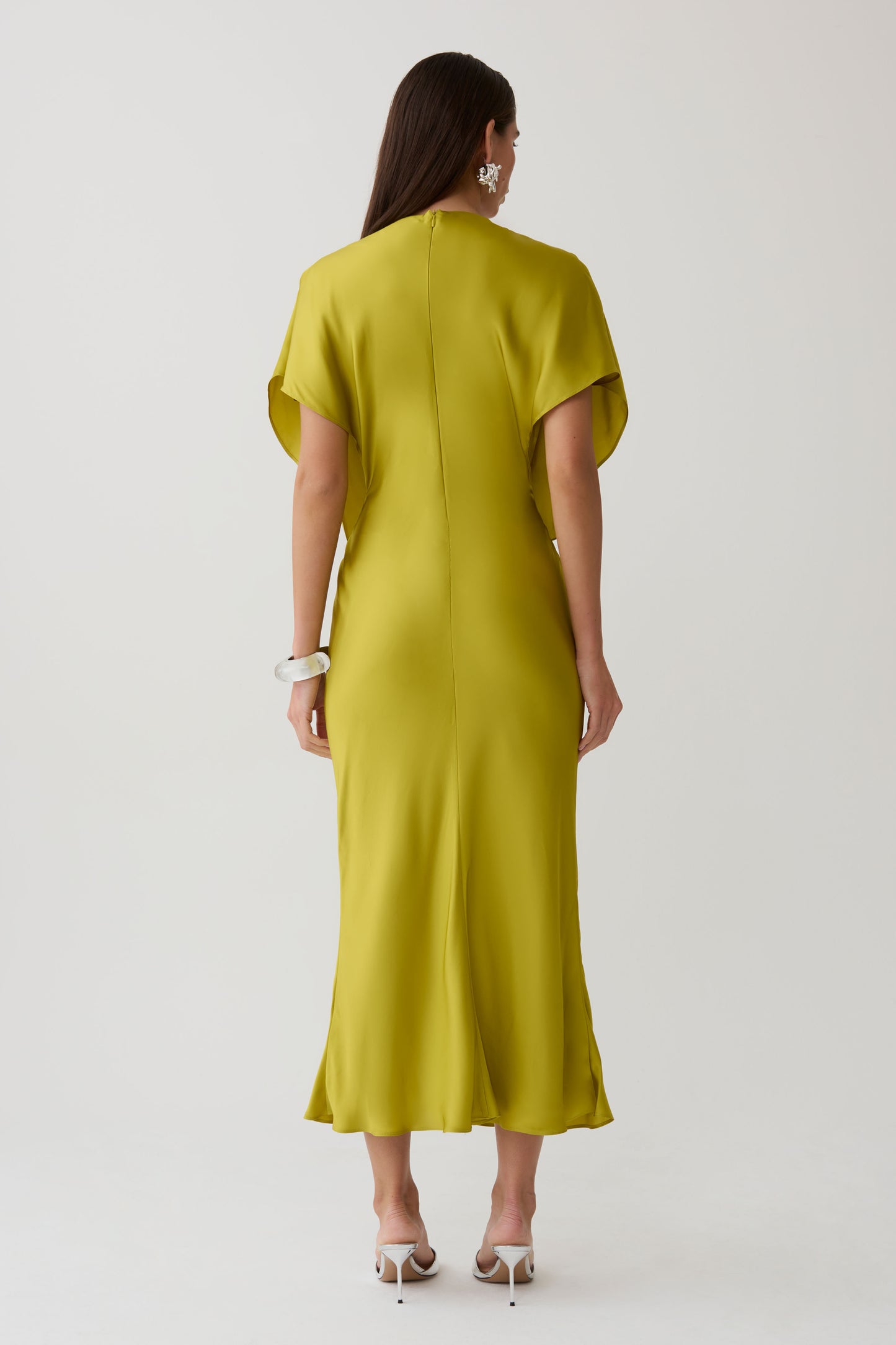 Mona Cut Out Satin Midi Dress - Chartreuse