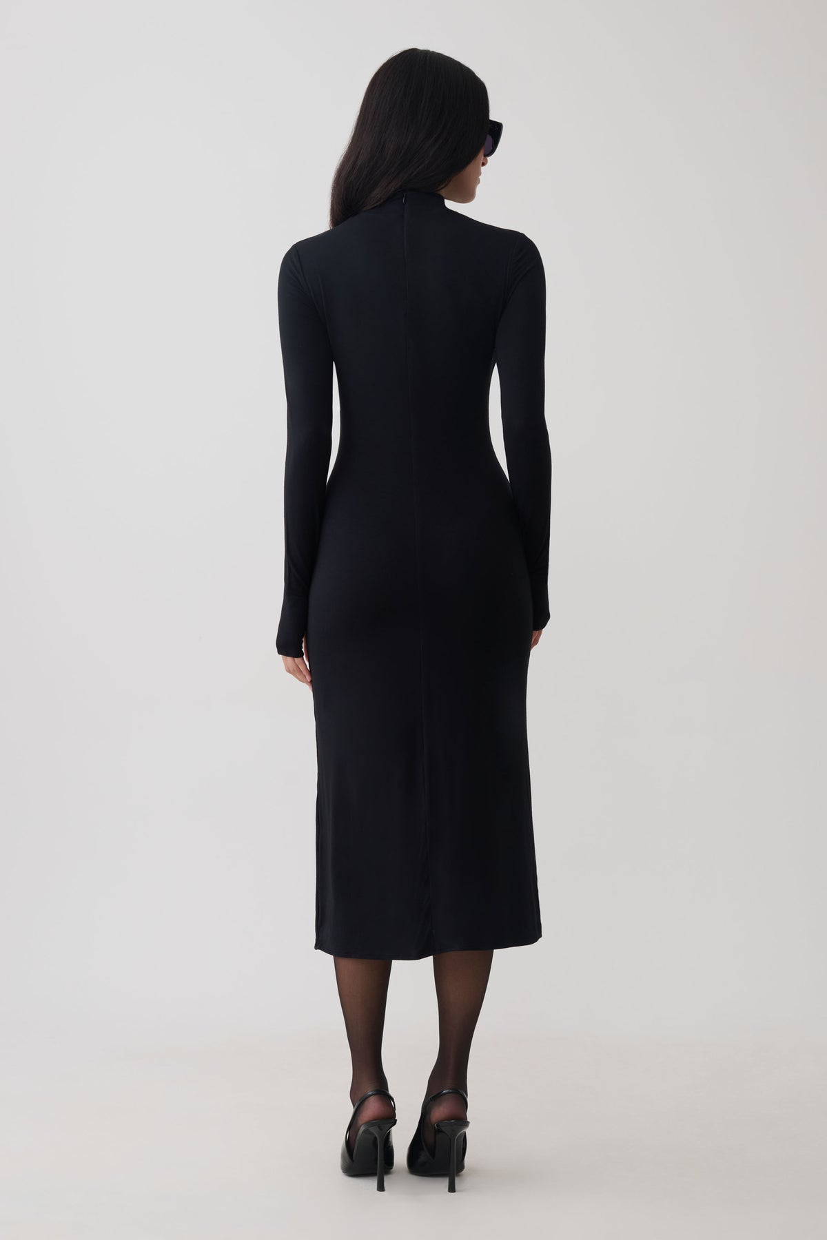 Noelle Longsleeve Roll Neck Midi Dress - Black #2