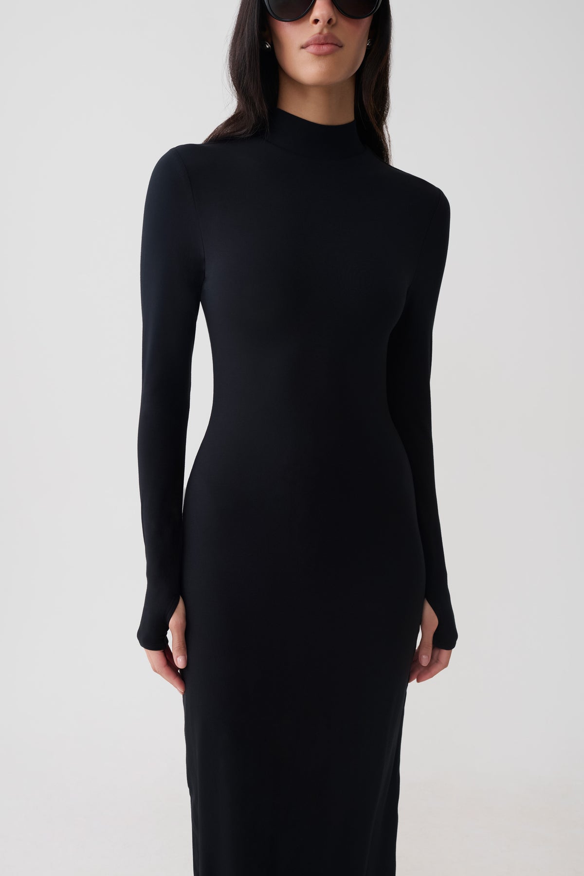 Noelle Longsleeve Roll Neck Midi Dress - Black #3