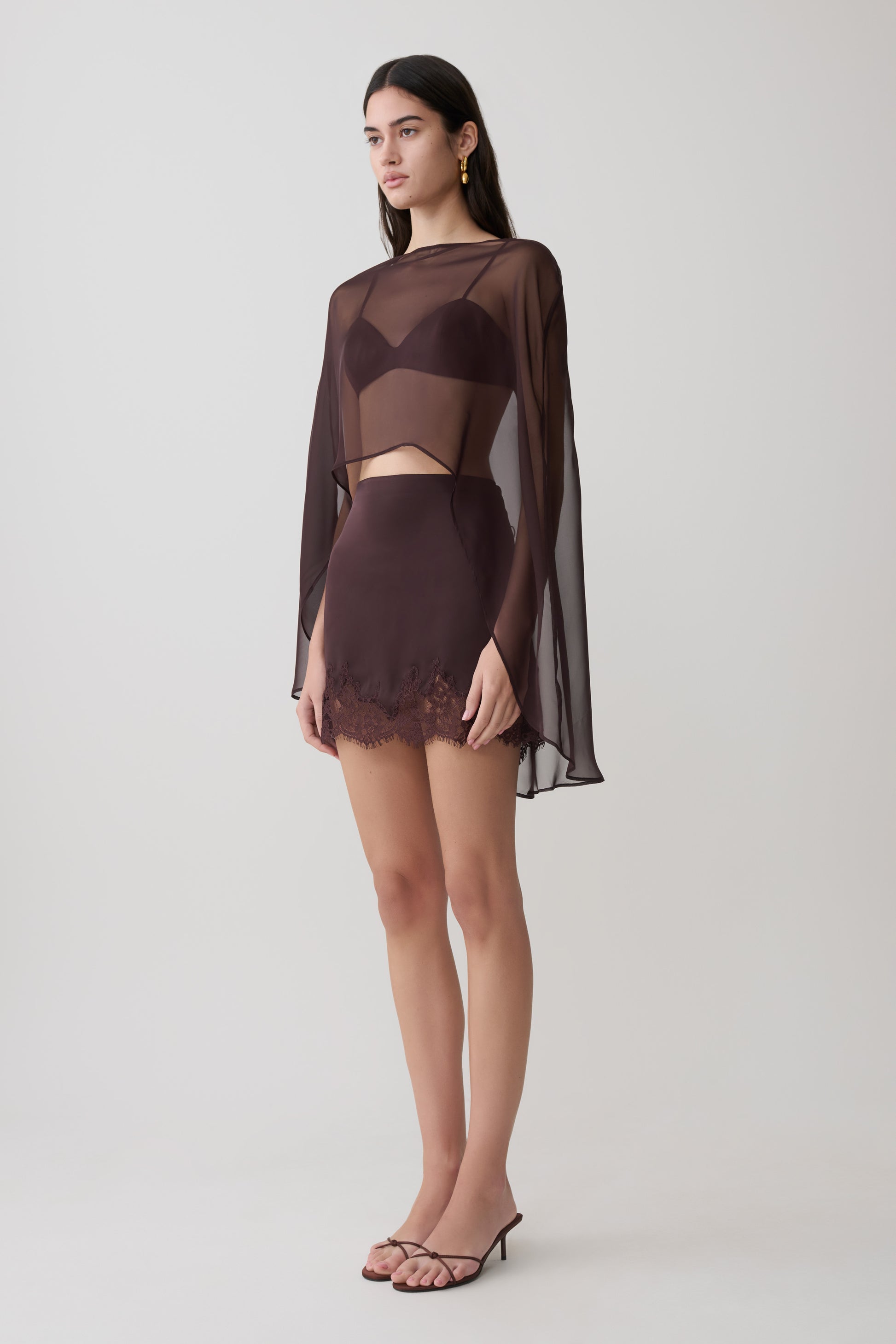 Kirstine Bralette With Chiffon Cape - Chocolate #5