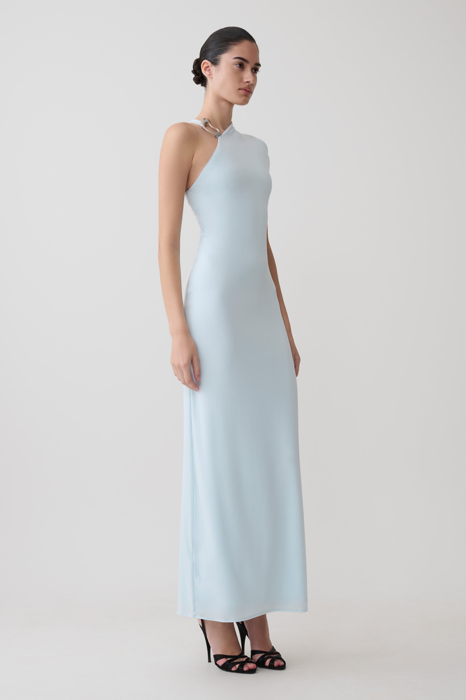 Oden Slinky Maxi Dress With Hardware - Sky Blue #4