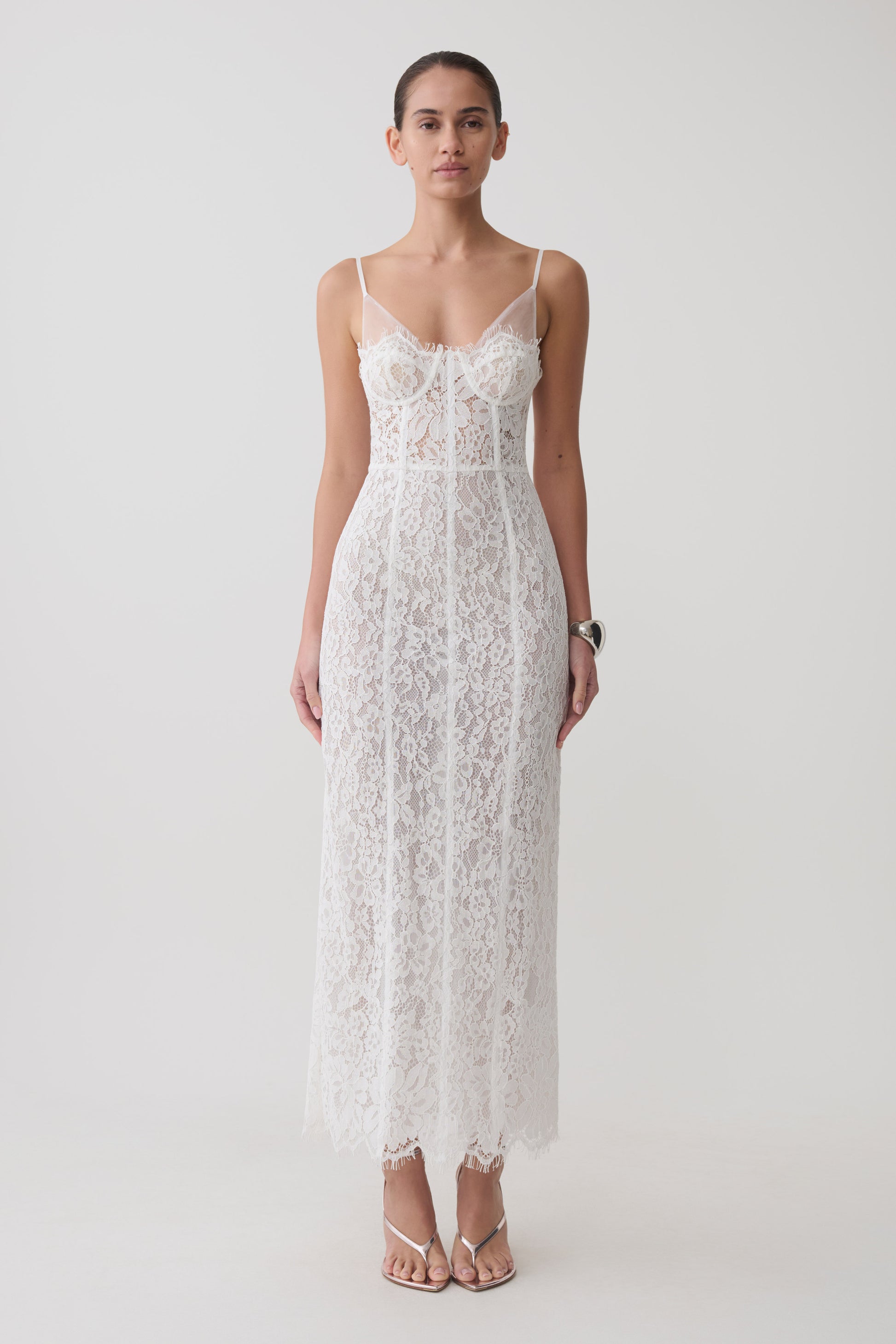 Ottilie Lace And Mesh Midi Dress - White #5
