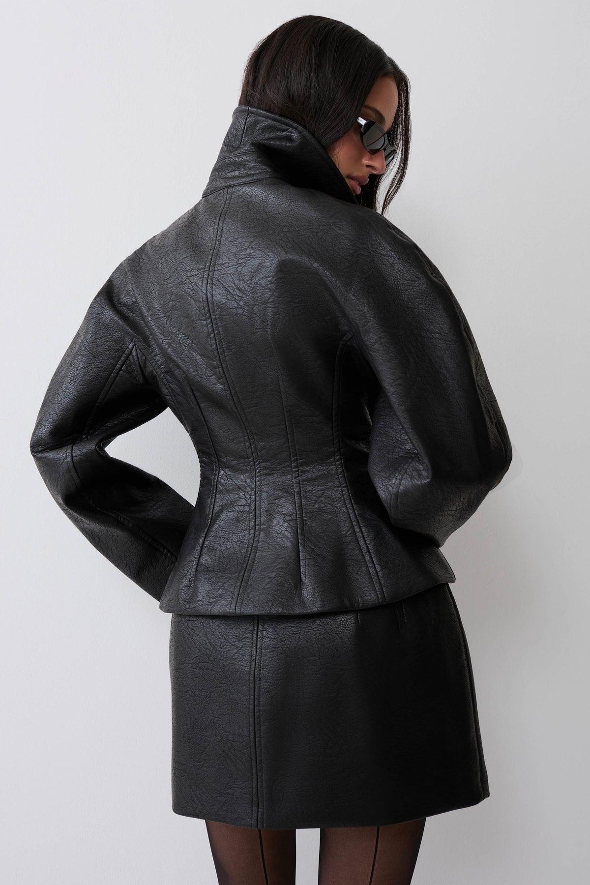 Telma Faux Leather Collared Jacket - Black #4