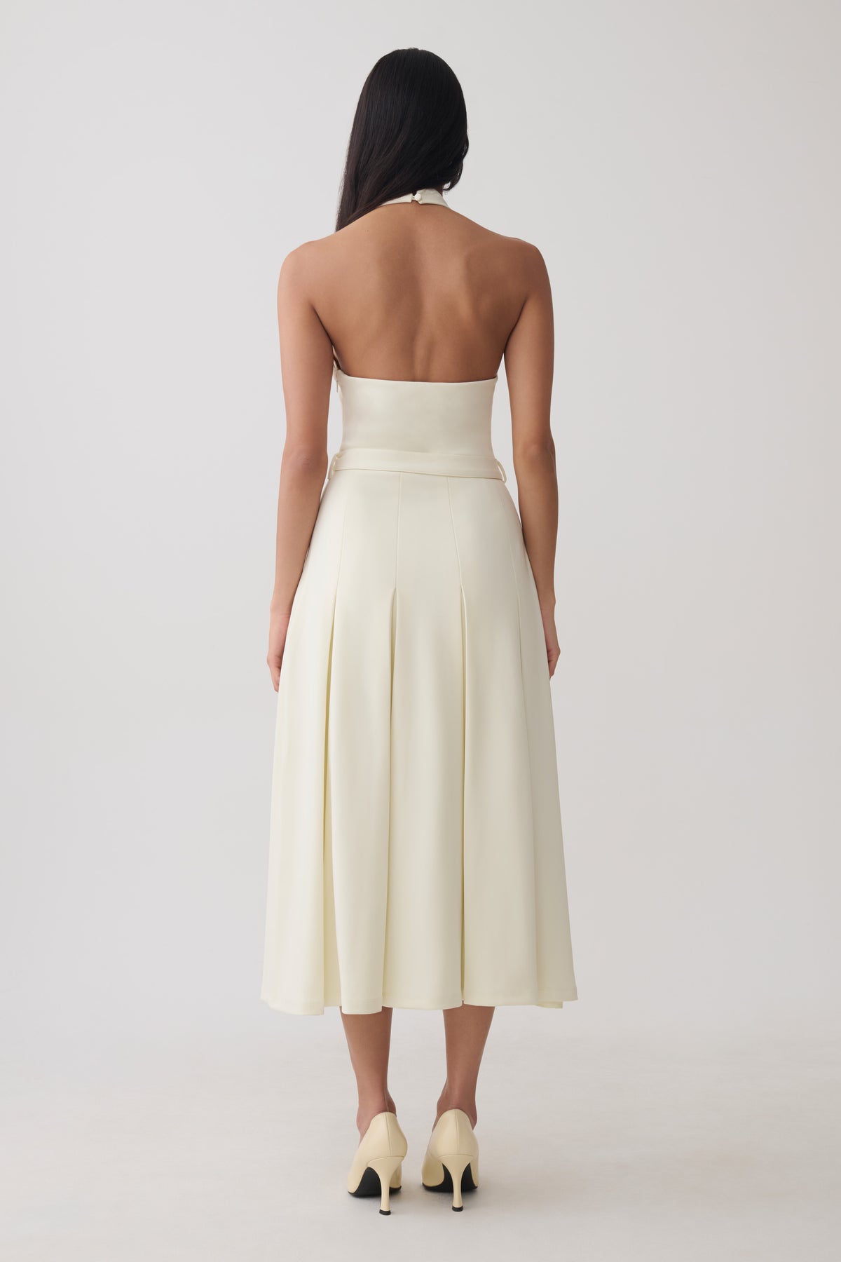Alecto Crepe Halter Midi Dress With Belt - Ivory