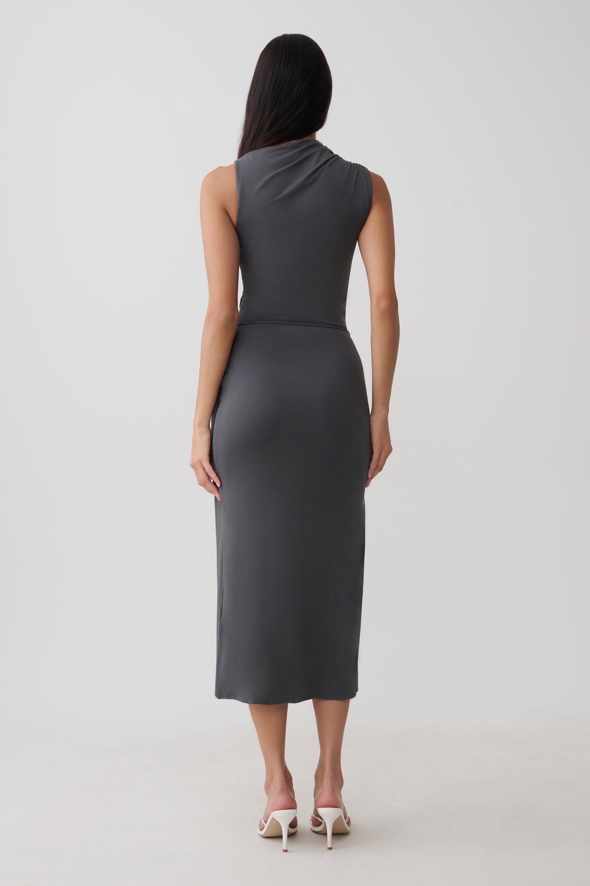Euphemia Cupro Midi Wrap Dress - Charcoal