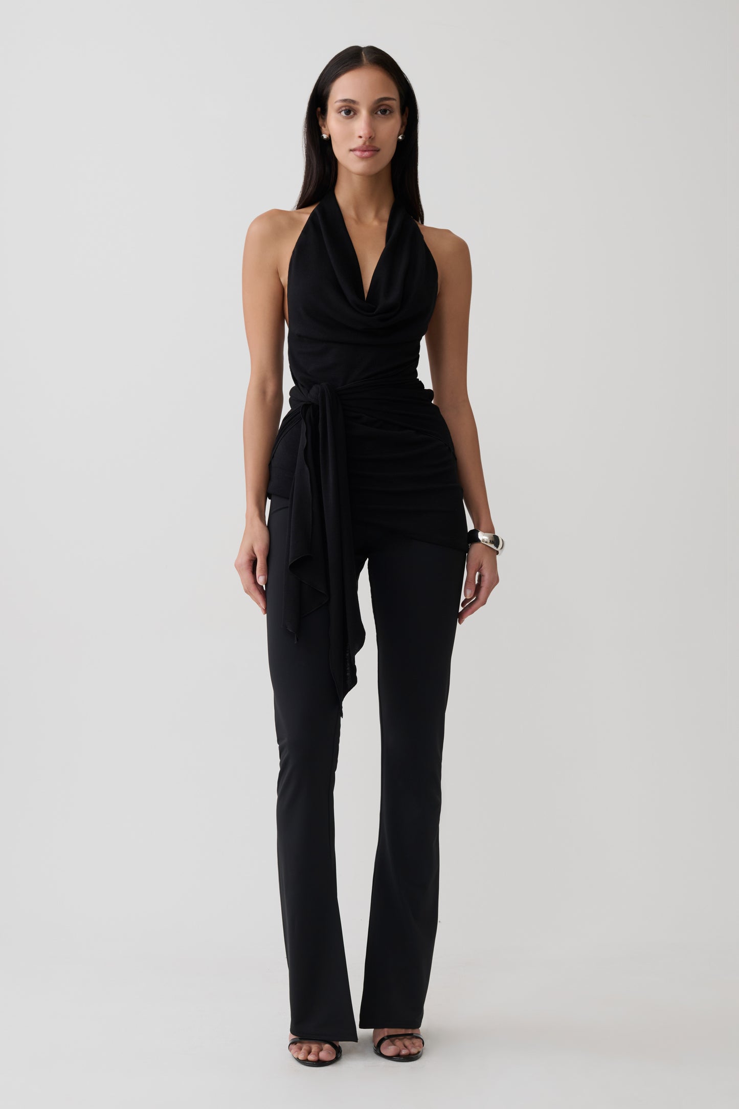 Dolorres Front Tie Halter Top - Black