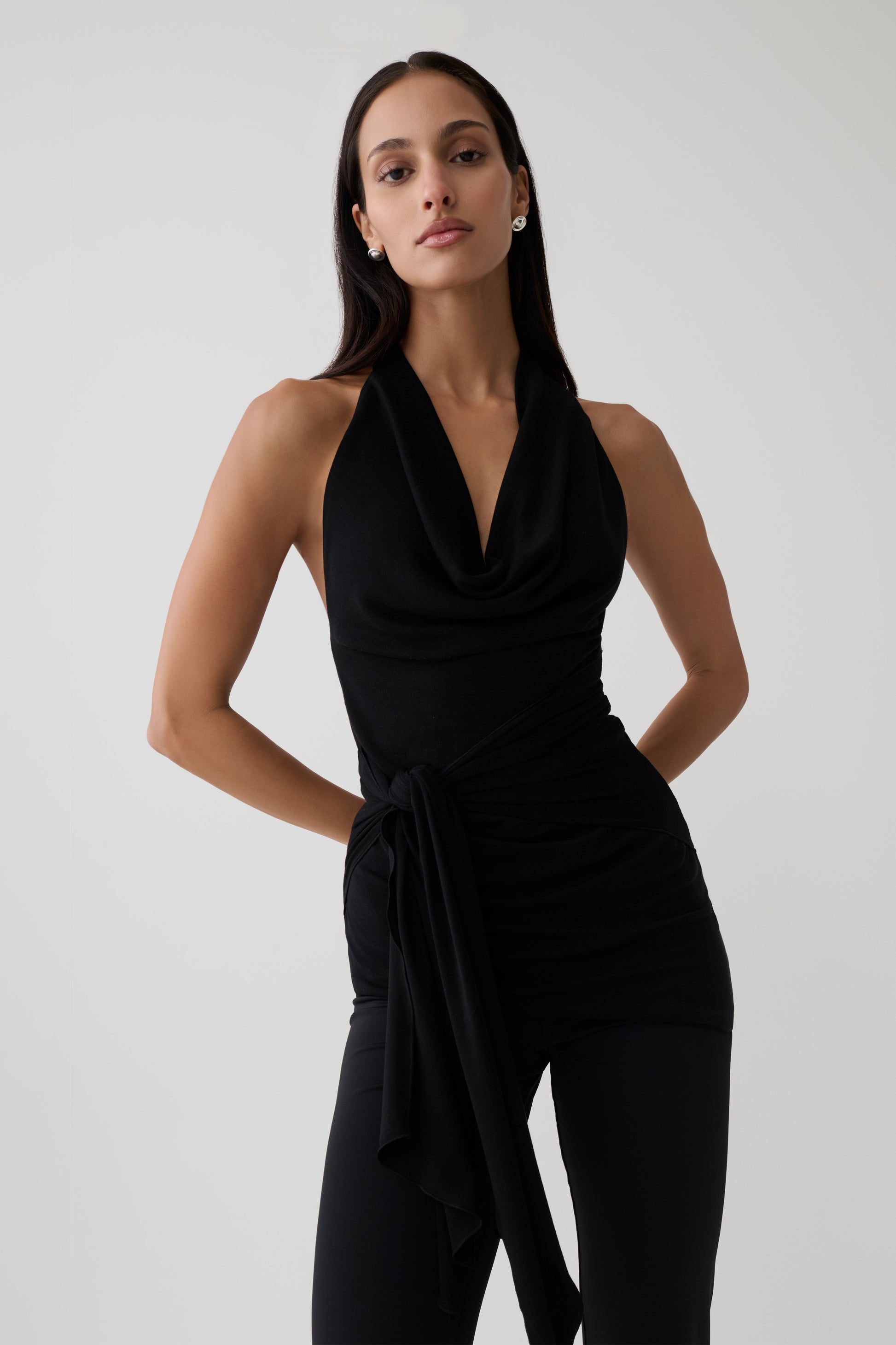 Dolorres Front Tie Halter Top - Black #3