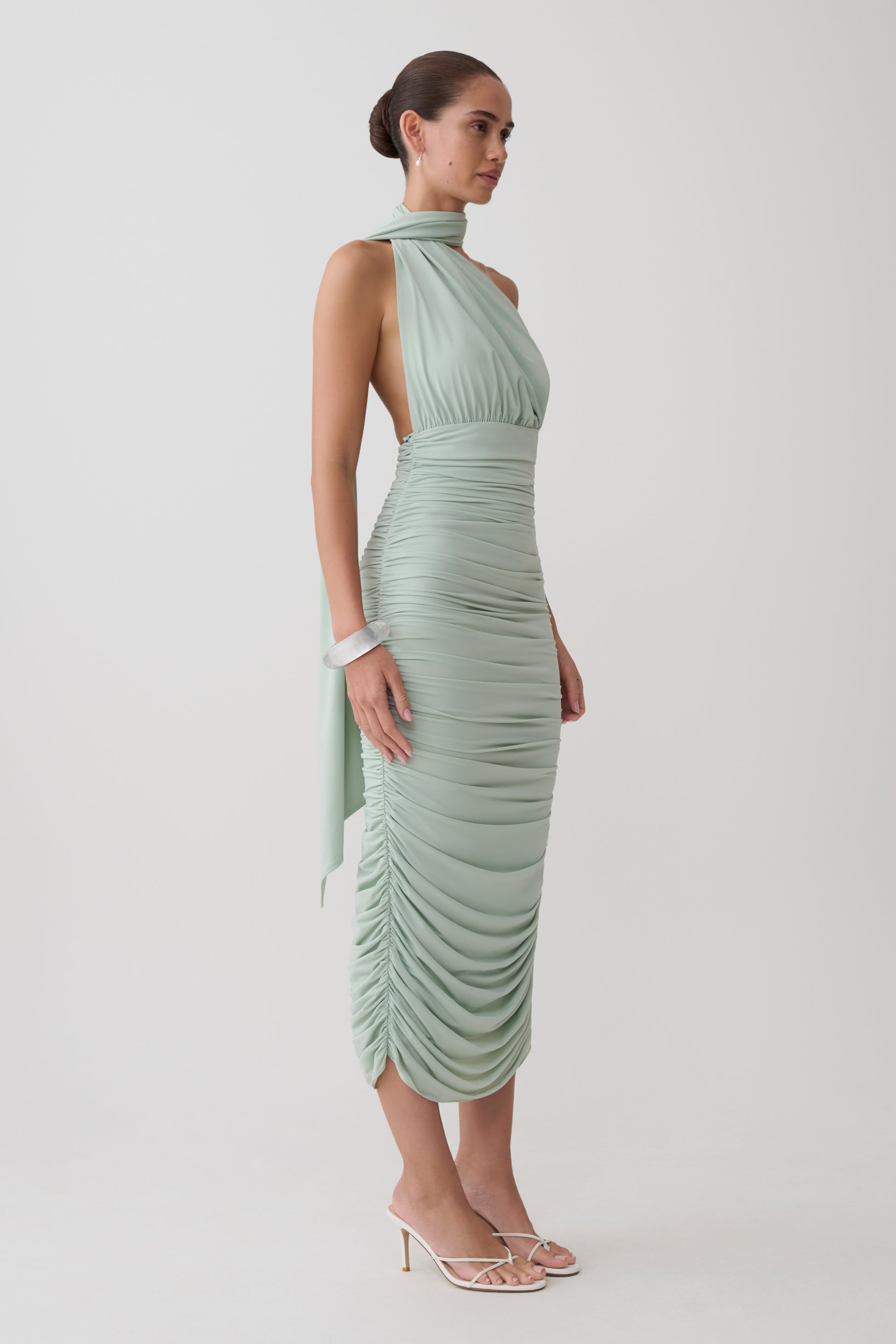 Giannie Draped Midi Dress - Aqua Grey #4