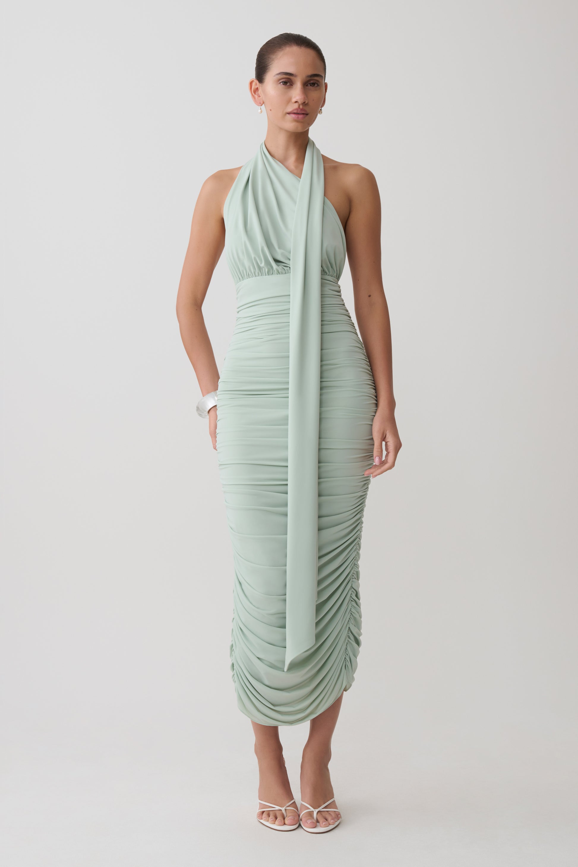 Giannie Draped Midi Dress - Aqua Grey #6