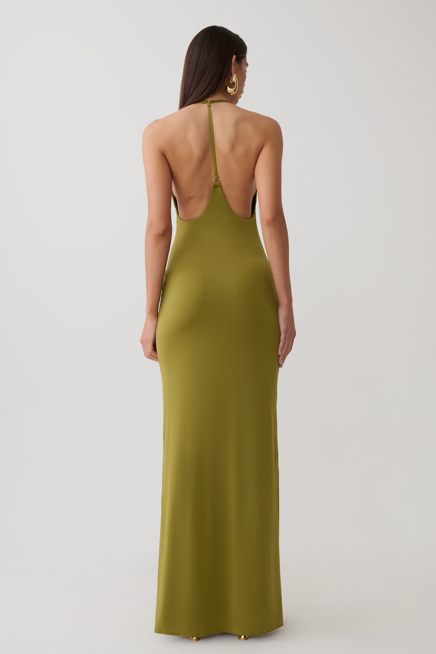 Hana Slinky Plunge Maxi Dress - Martini Olive
