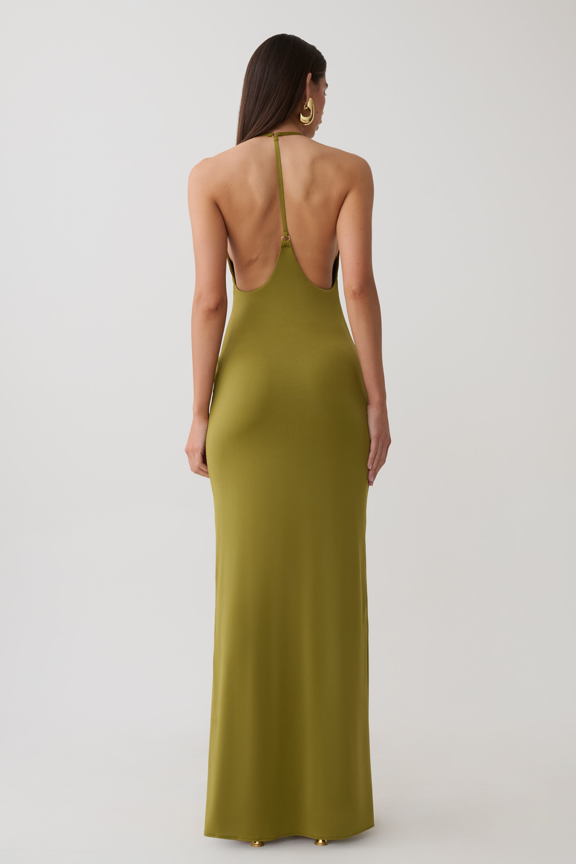 Hana Slinky Plunge Maxi Dress - Martini Olive #2