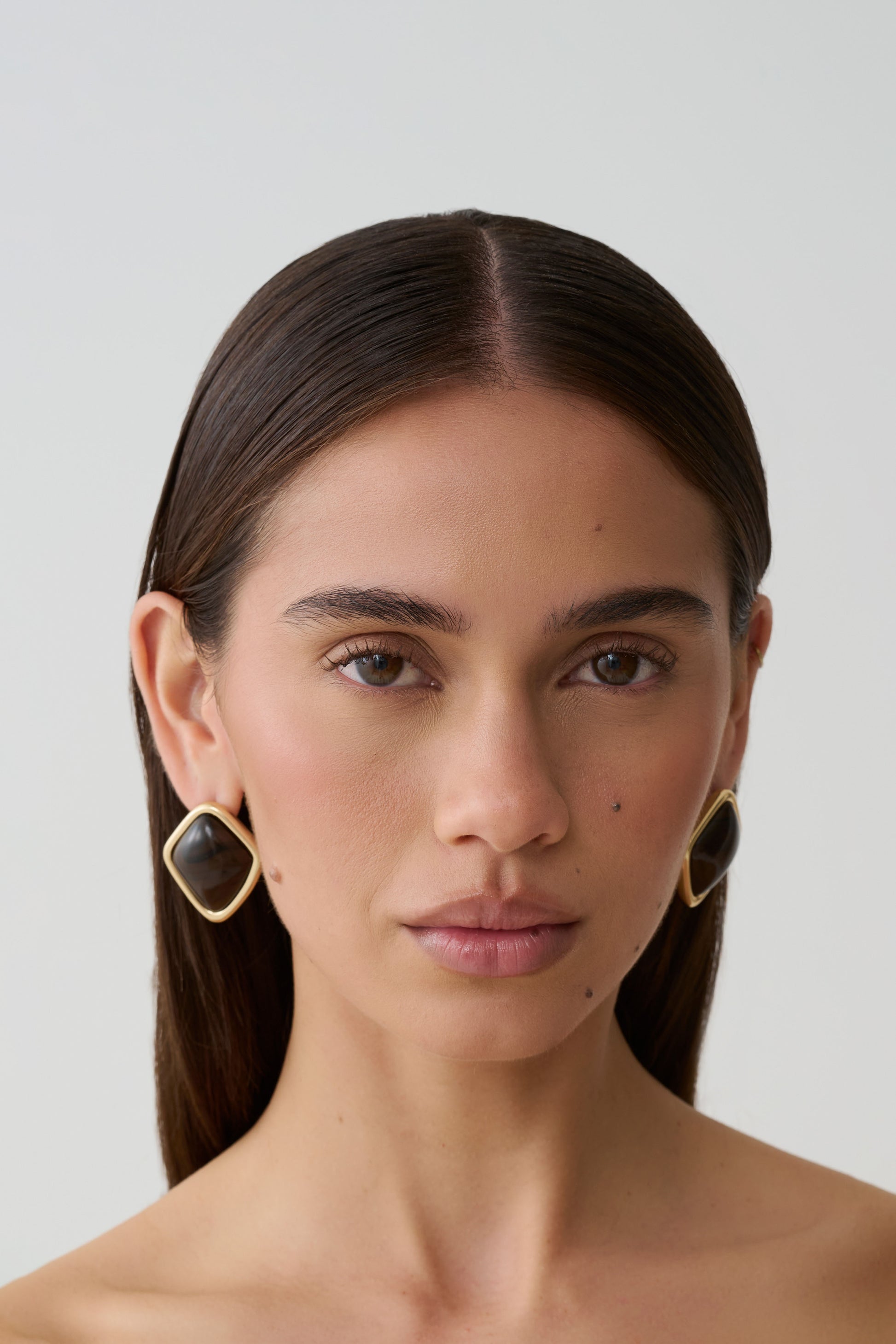 Justice Framed Stone Stud Earring - Gold/Brown #3