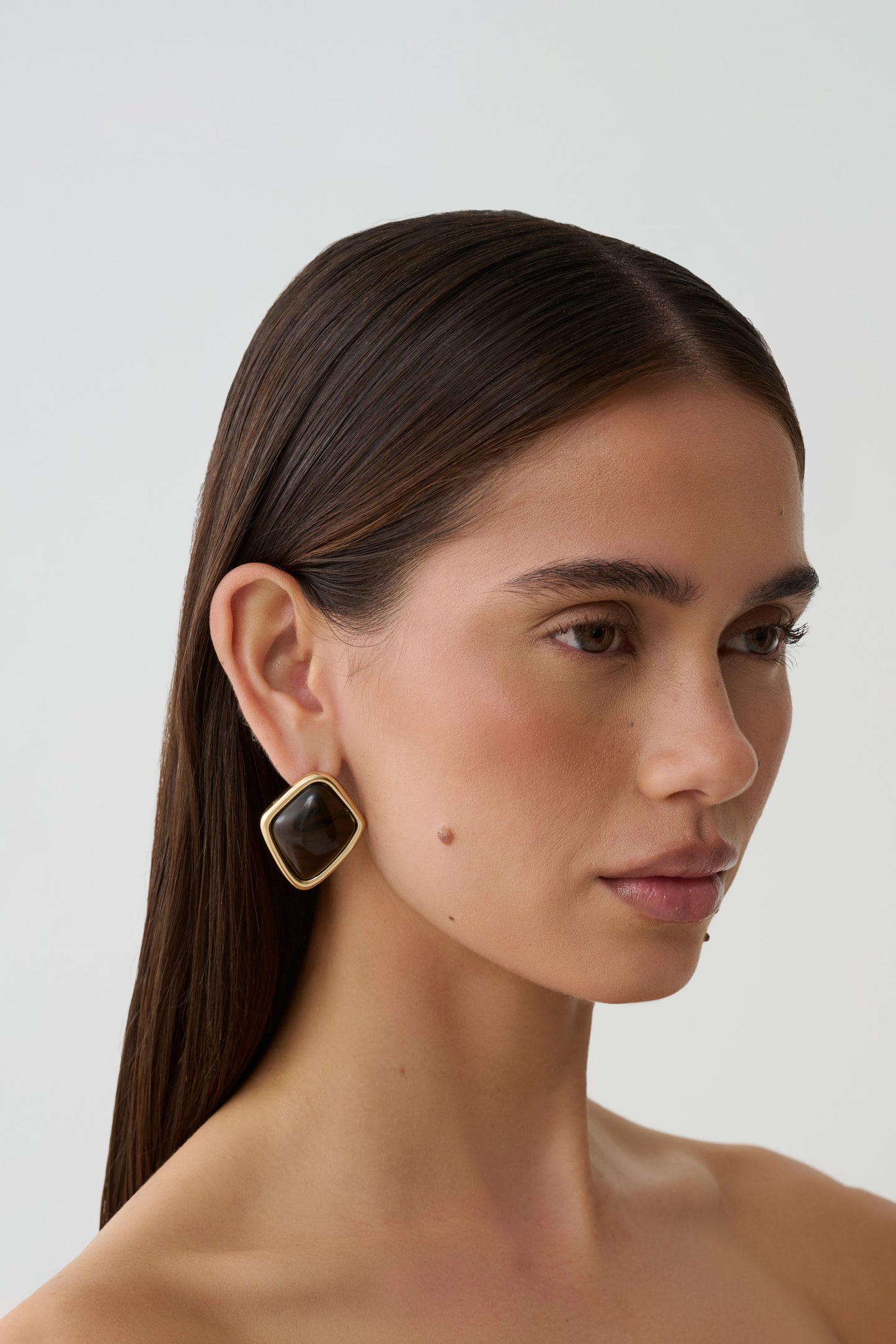 Justice Framed Stone Stud Earring - Gold/Brown
