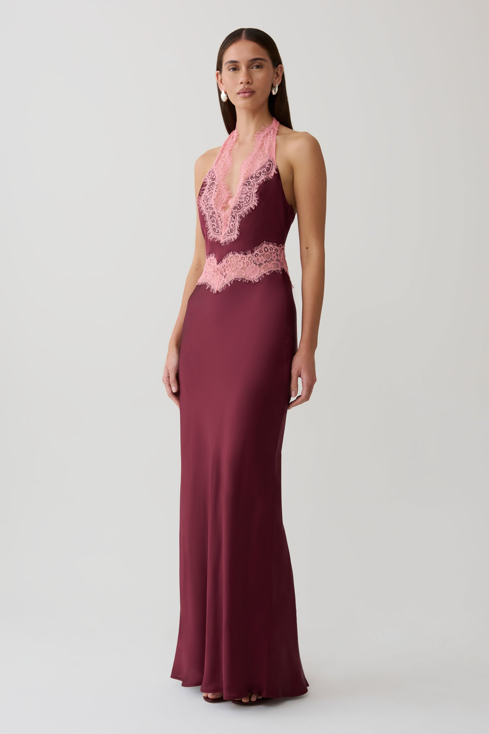 Louise Satin And Lace Maxi Dress - Burgundy #4