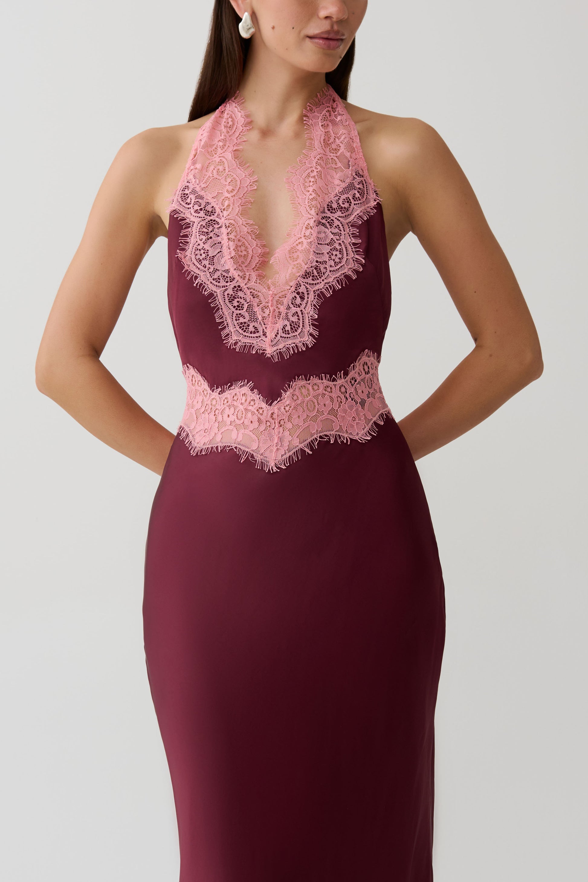 Louise Satin And Lace Maxi Dress - Burgundy #3