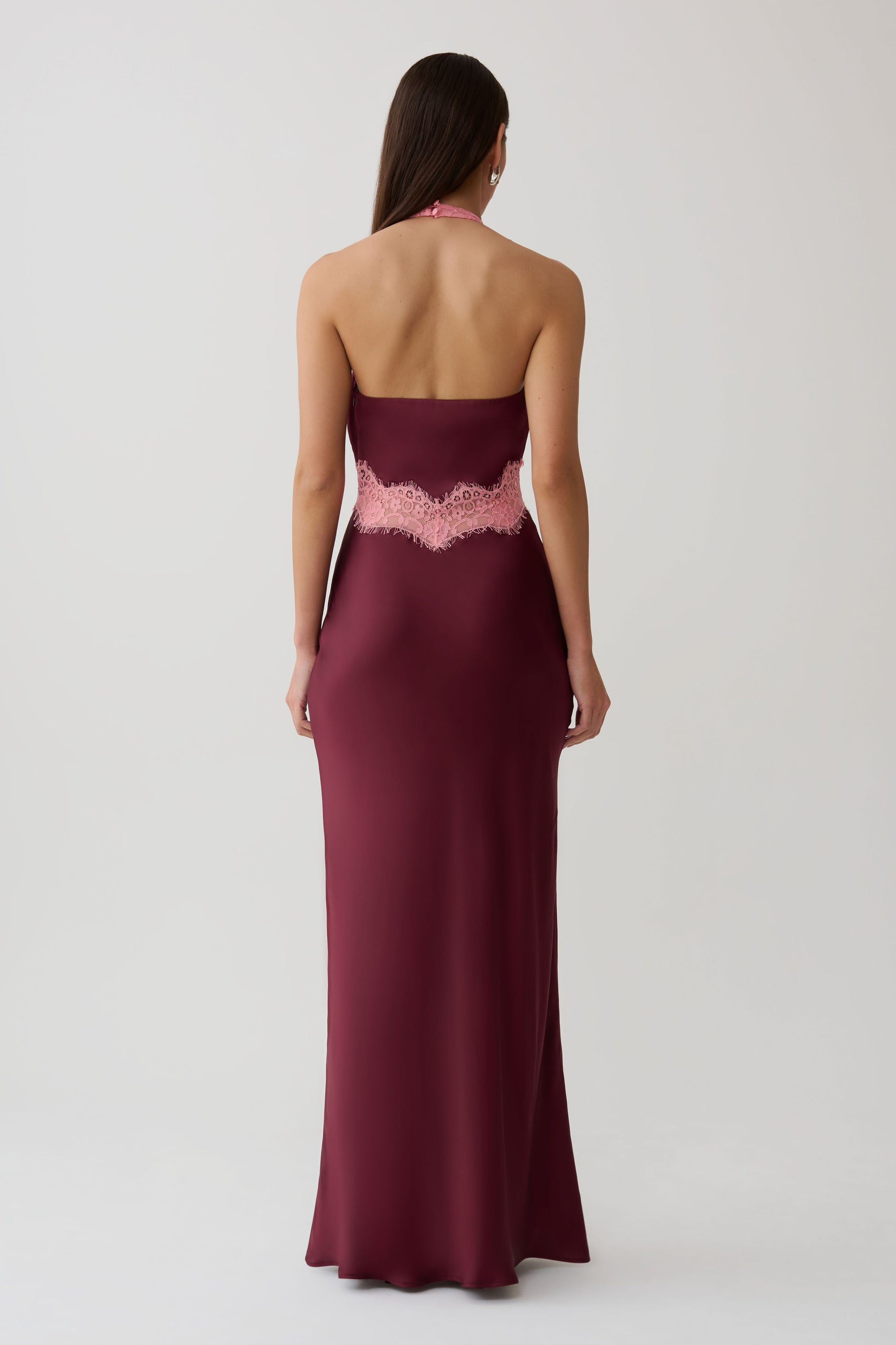 Louise Satin And Lace Maxi Dress - Burgundy #2