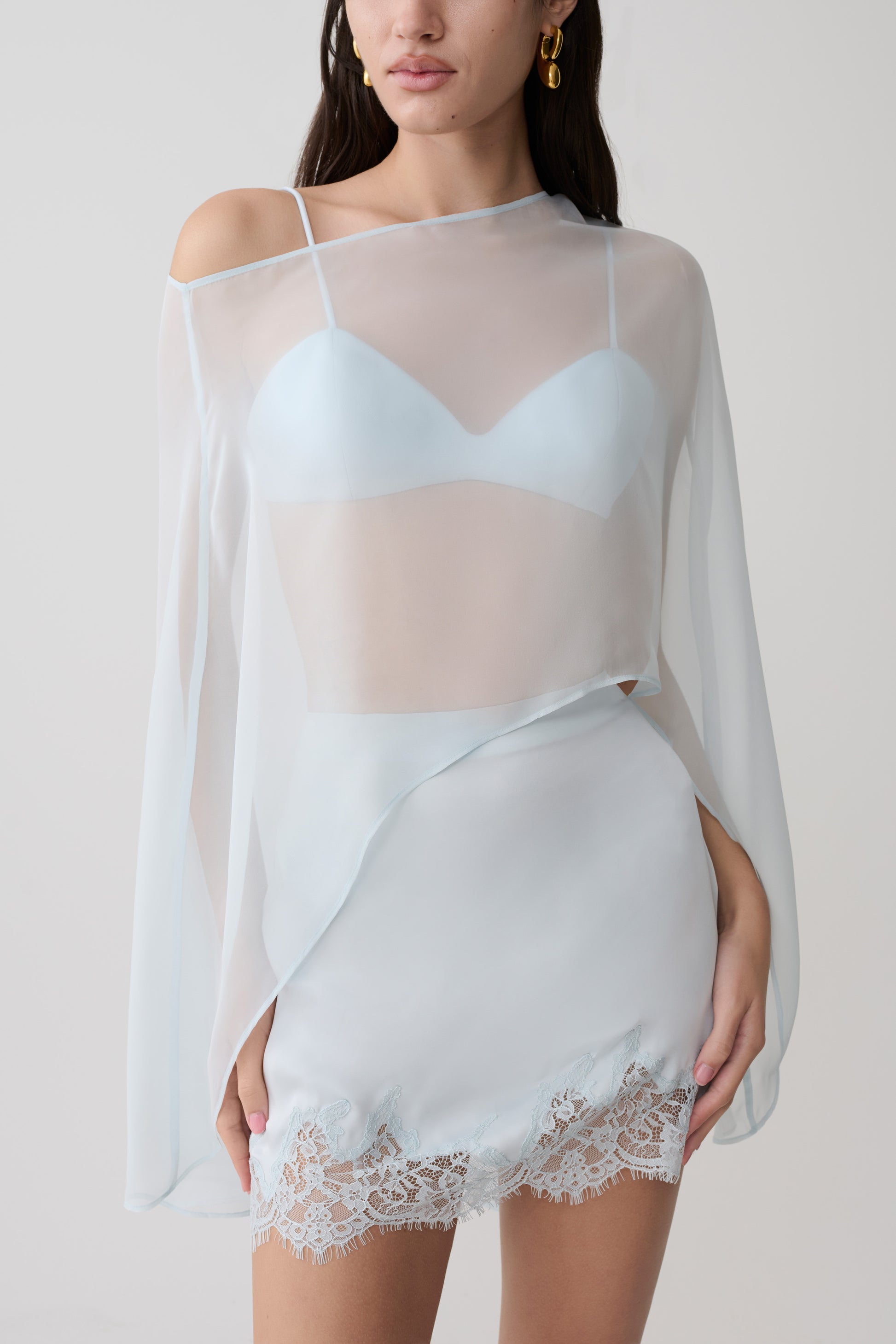 Nina Lace And Satin Mini Skirt - Ice Blue #3
