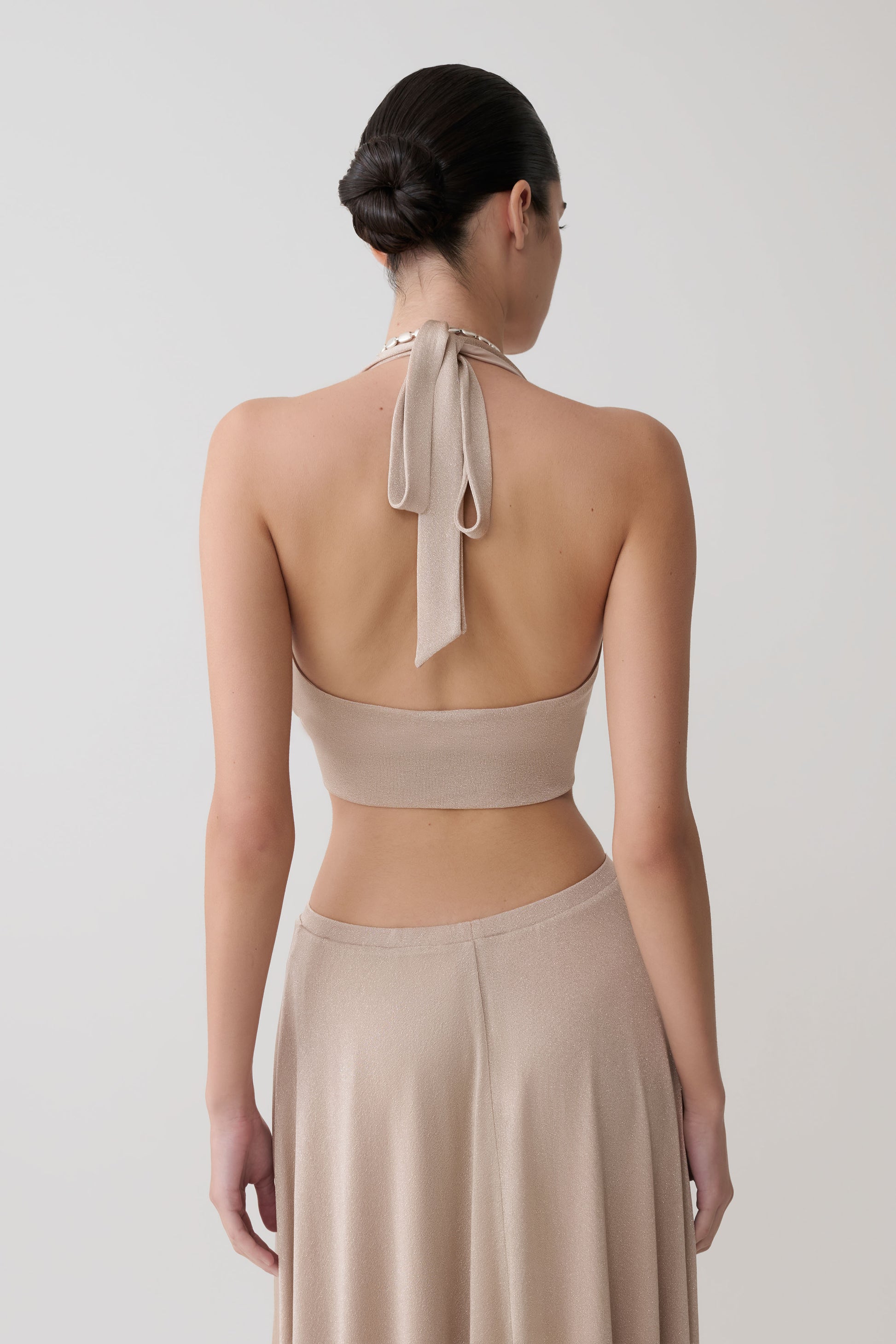 Nola Draped Lurex Halter Top - Gold #2