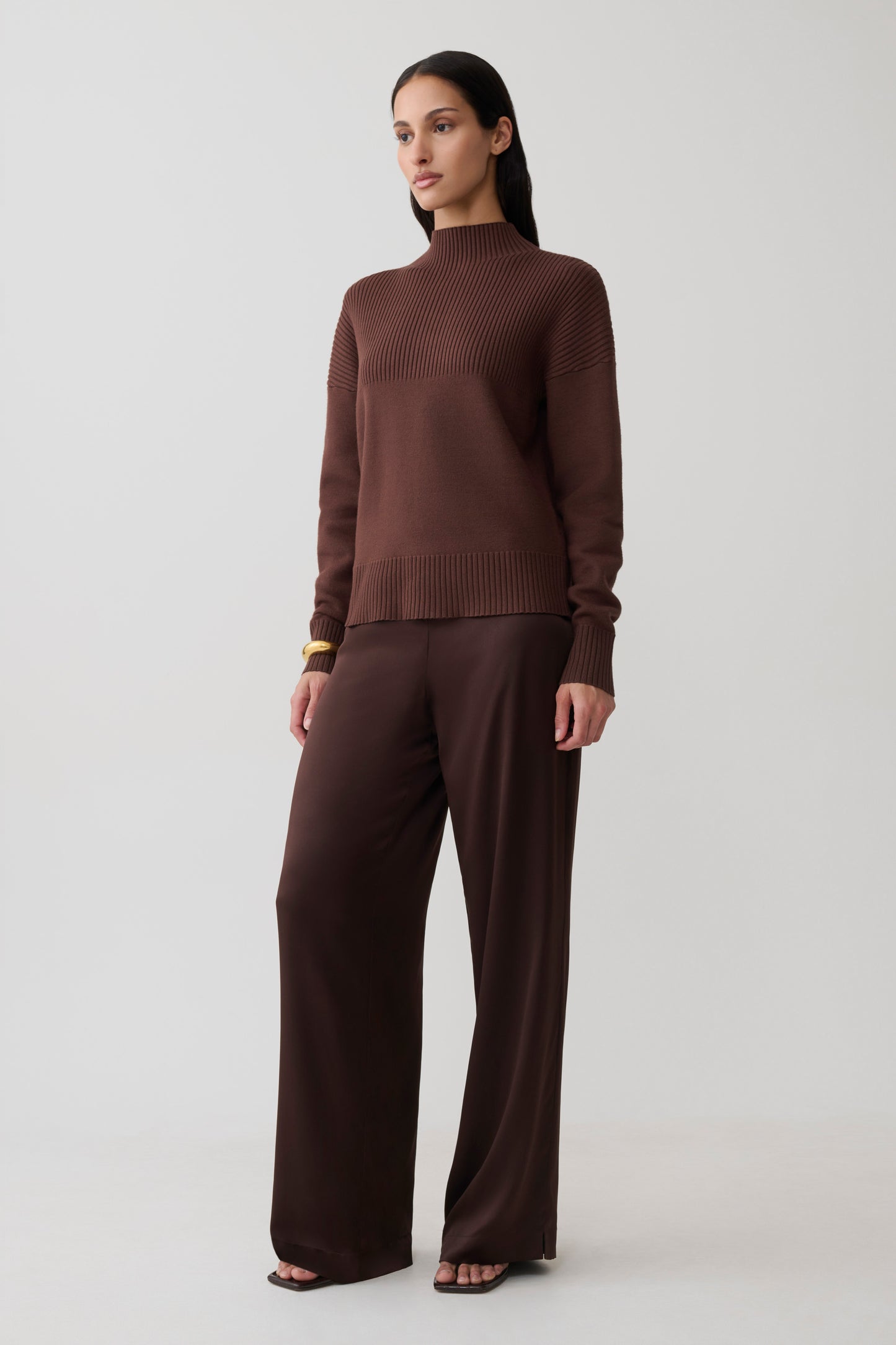 Stanley Ribbed High Neck Jumper - Chocolate