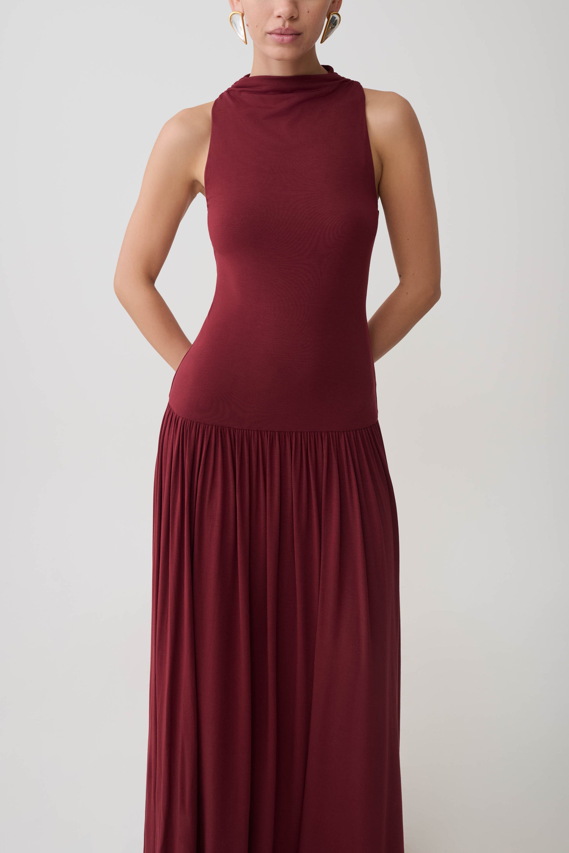 Zsela High Neck Modal Maxi Dress - Wine #7