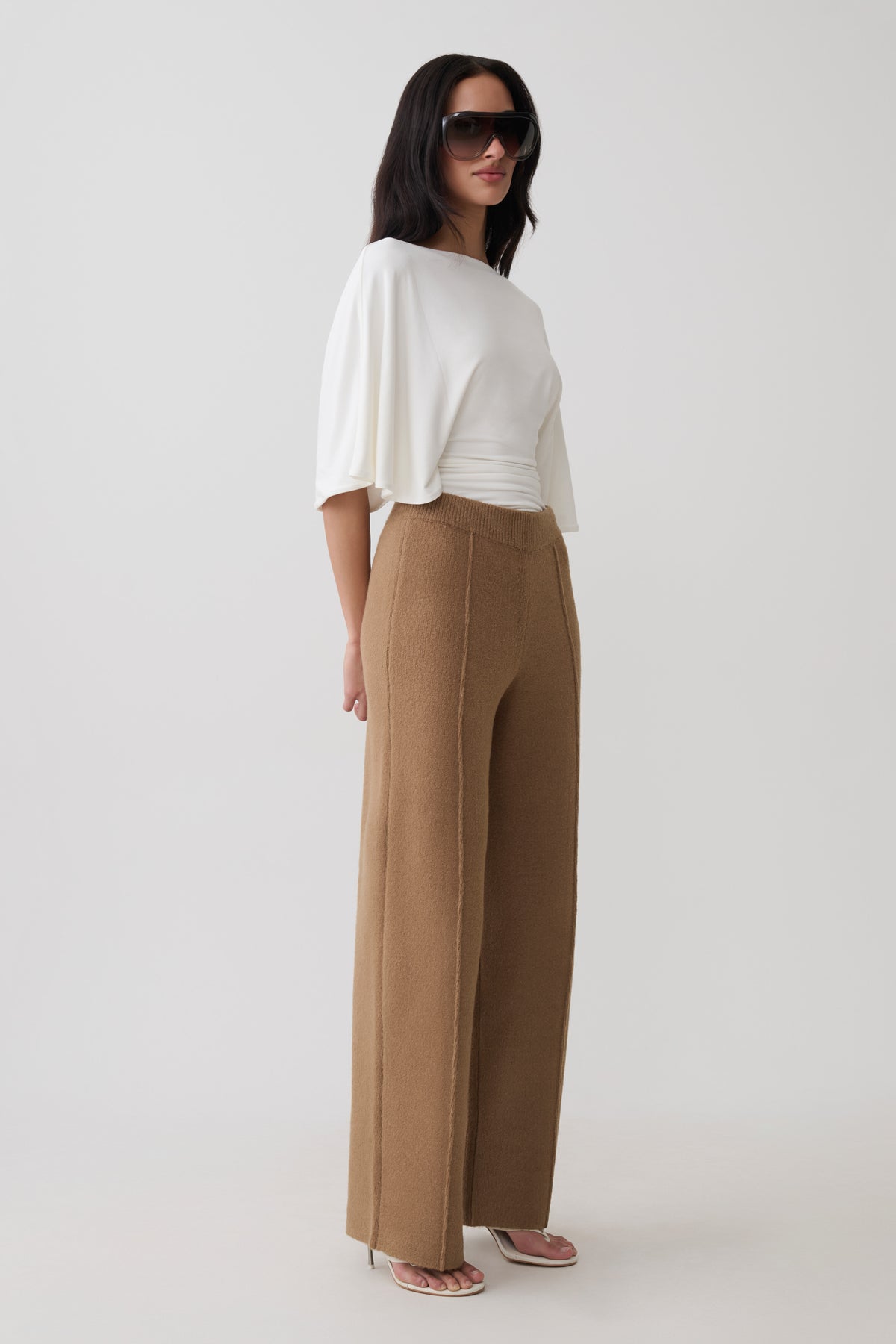 Brittany Pleat Front Knit Pants - Camel