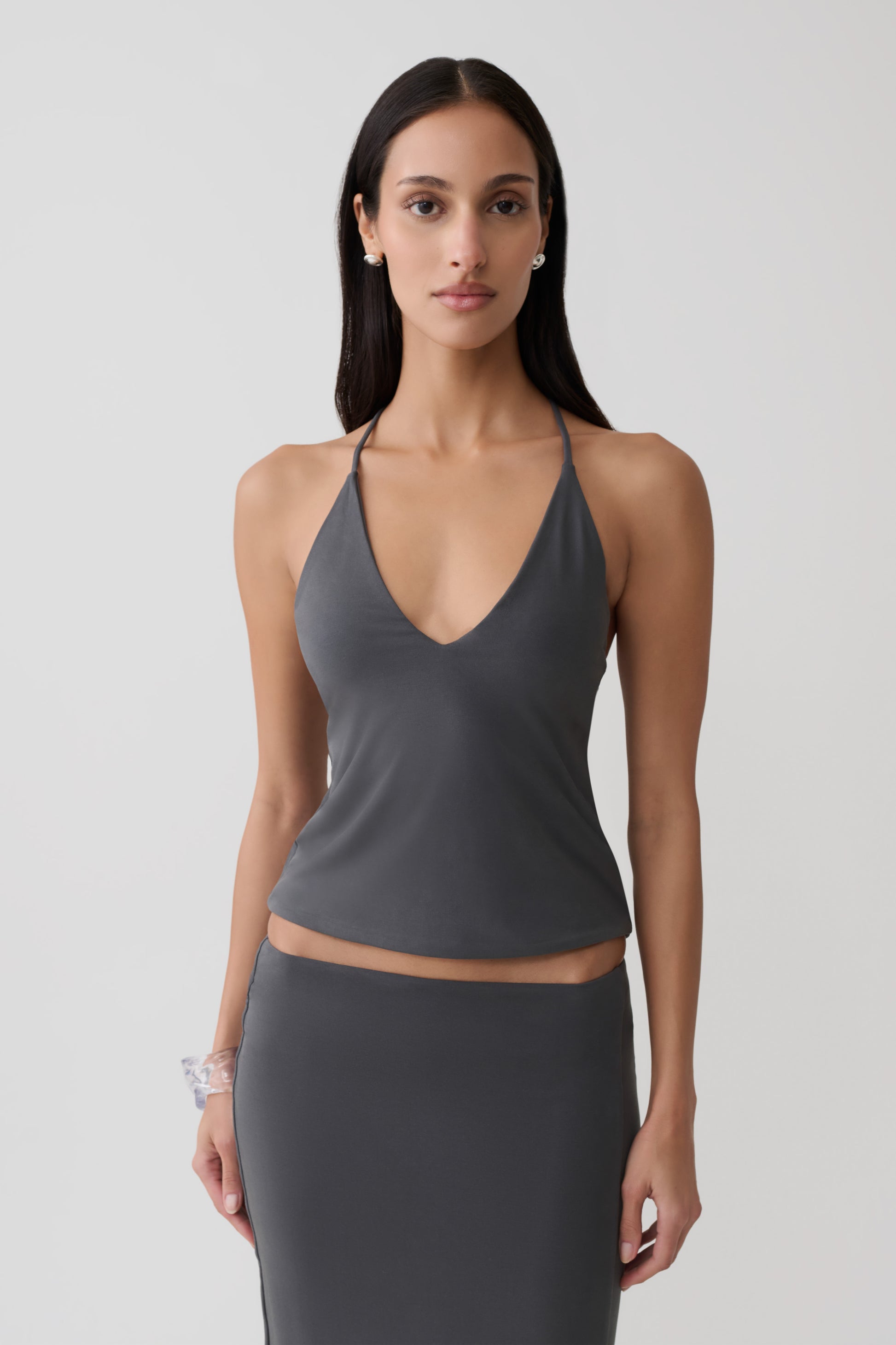 Fenn Peached Jersey Draped Back Top - Charcoal #7
