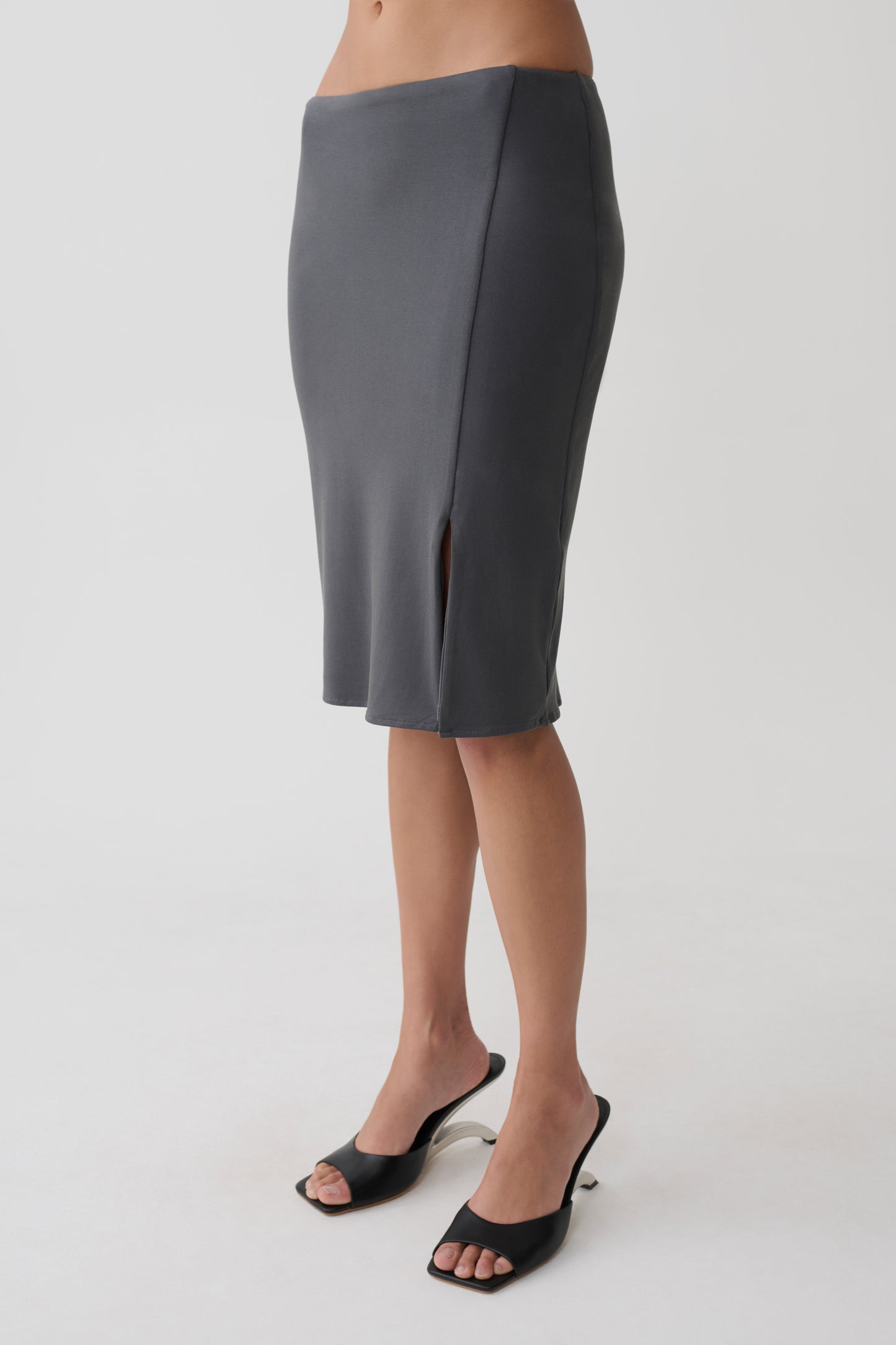 Elio Peached Jersey Midi Skirt - Charcoal