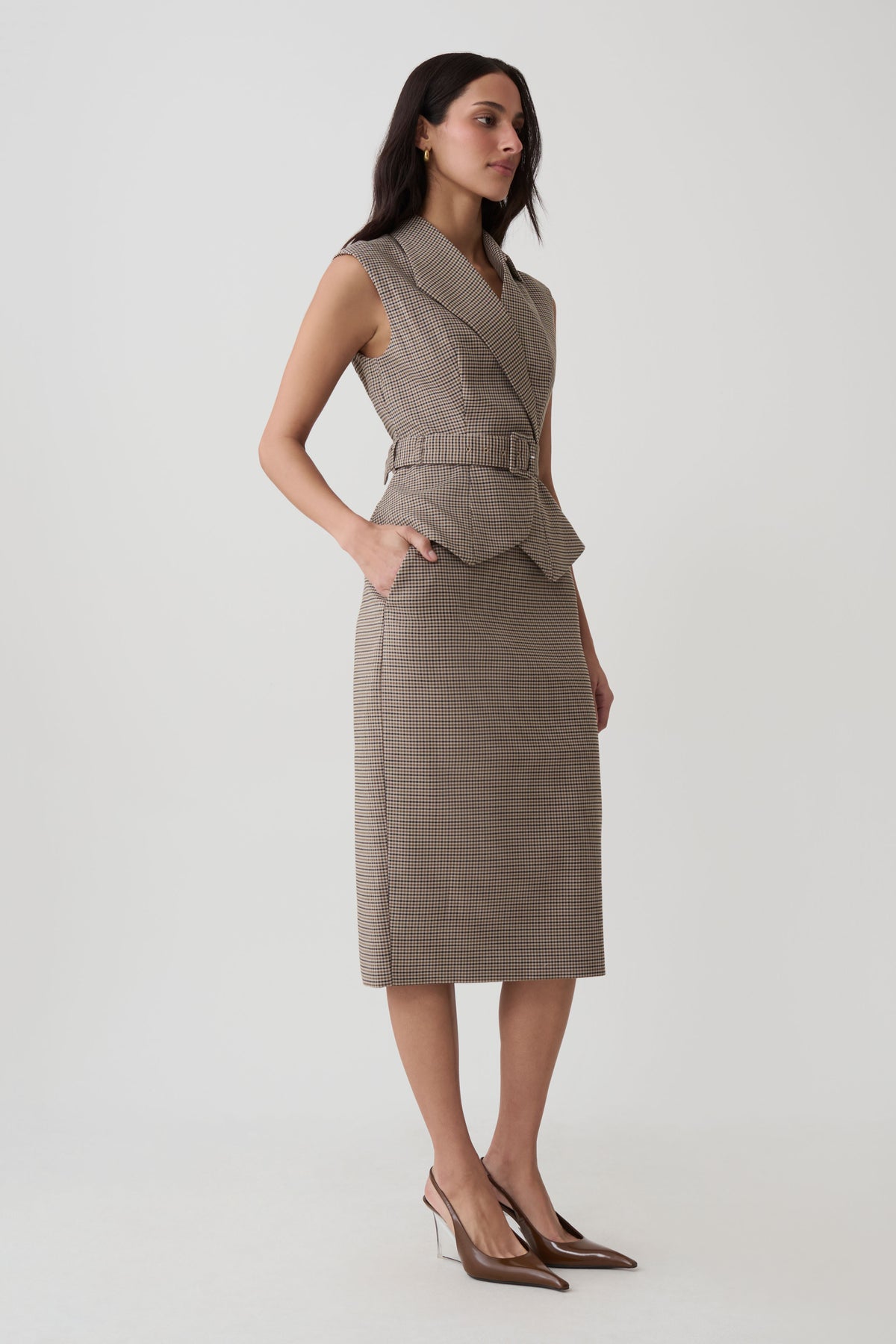 Gisella Suiting Asymmetrical Vest - Tan Check #4