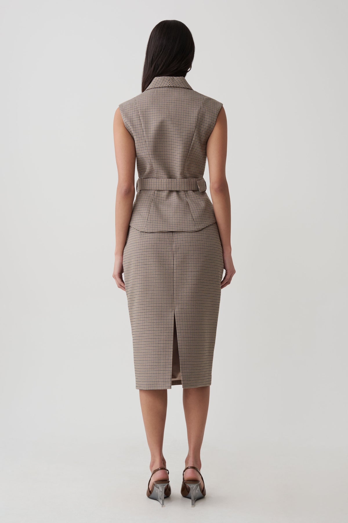 Gisella Suiting Asymmetrical Vest - Tan Check #2