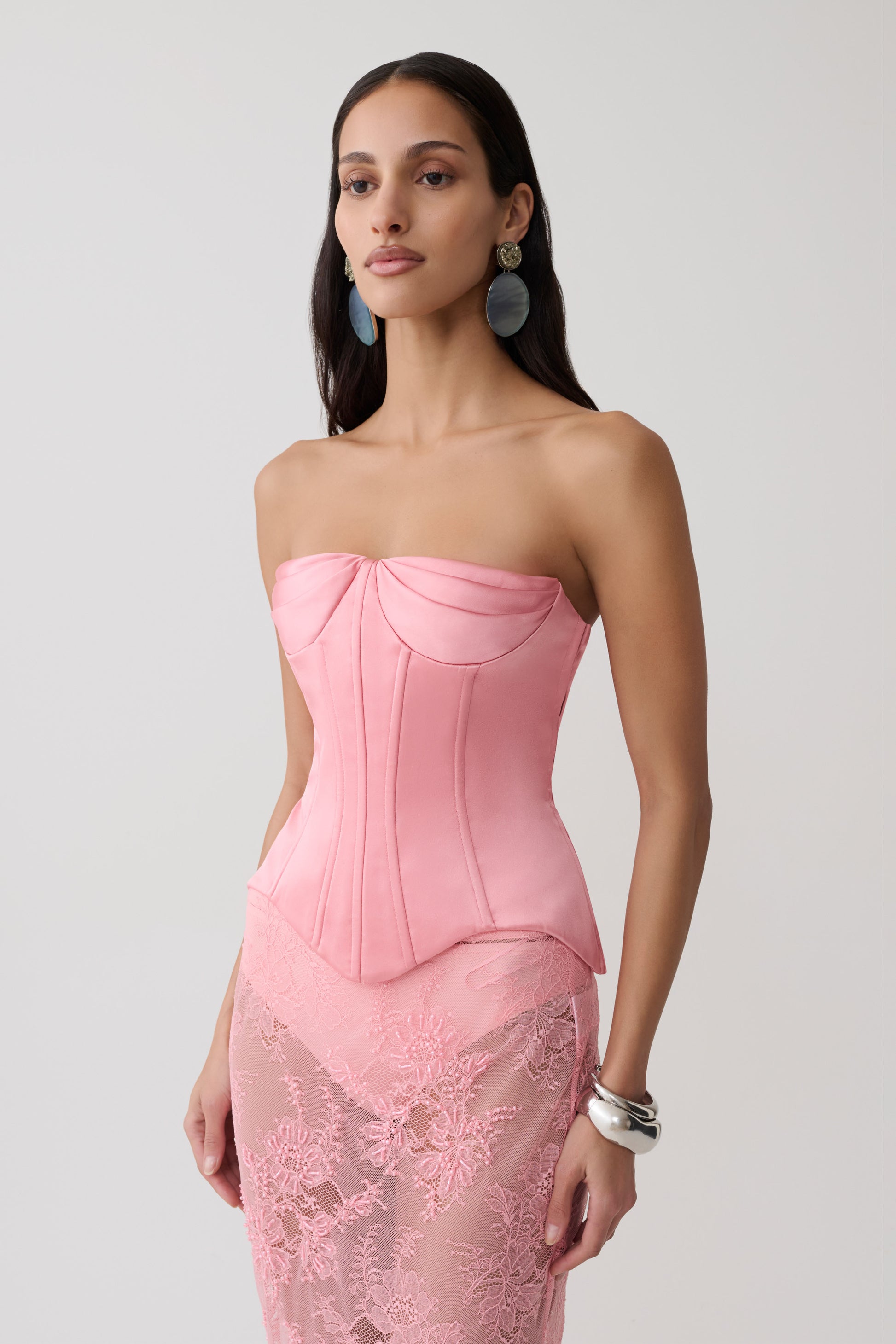 Nicolla Satin Strapless Corset - Pink #5
