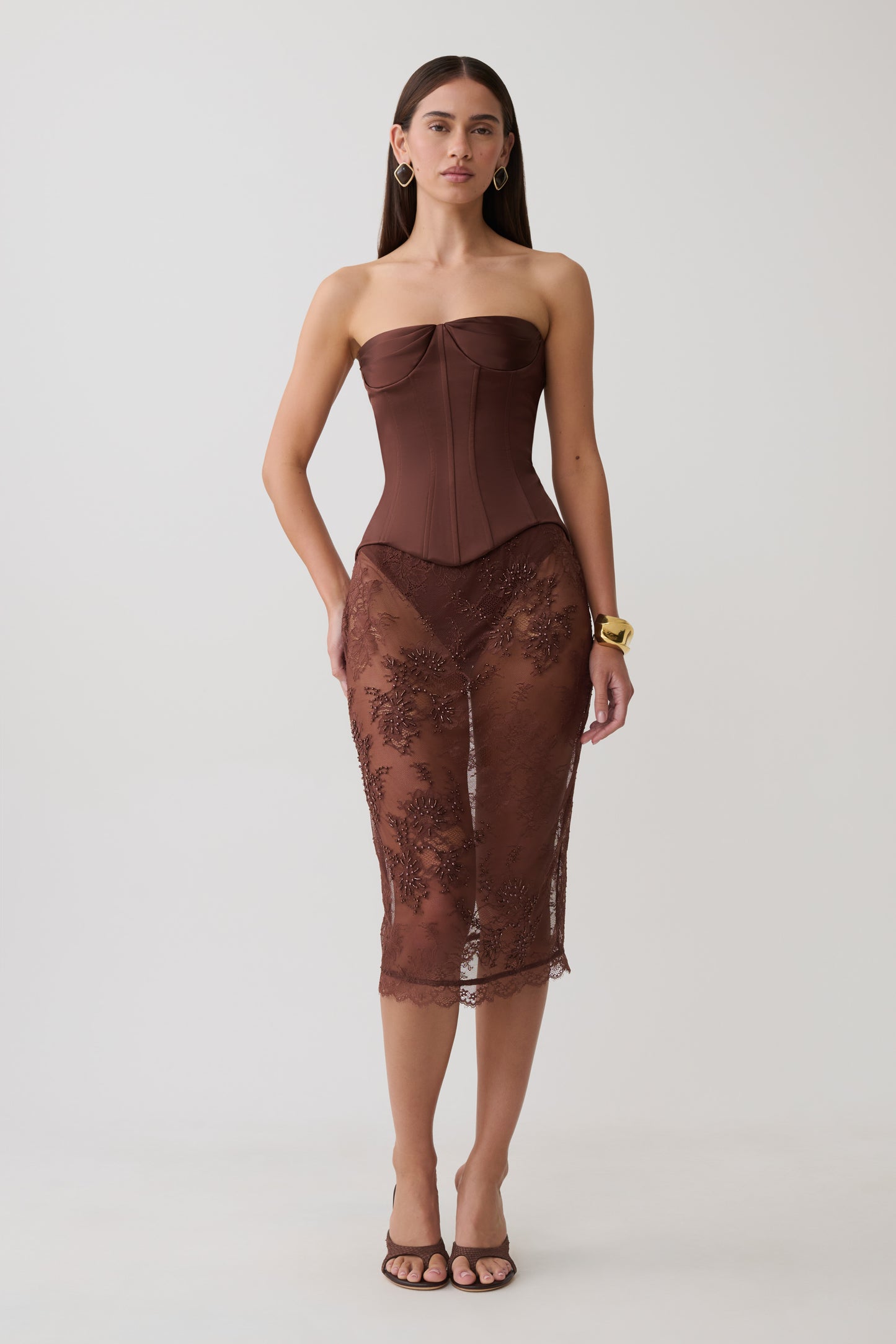 Nicolla Satin Strapless Corset - Dark Chocolate
