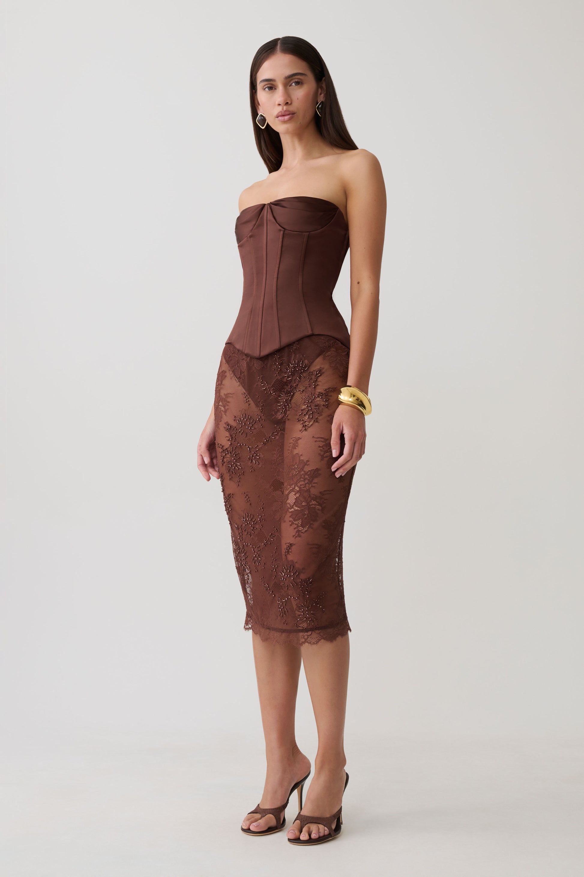 Nicolla Satin Strapless Corset - Dark Chocolate #6