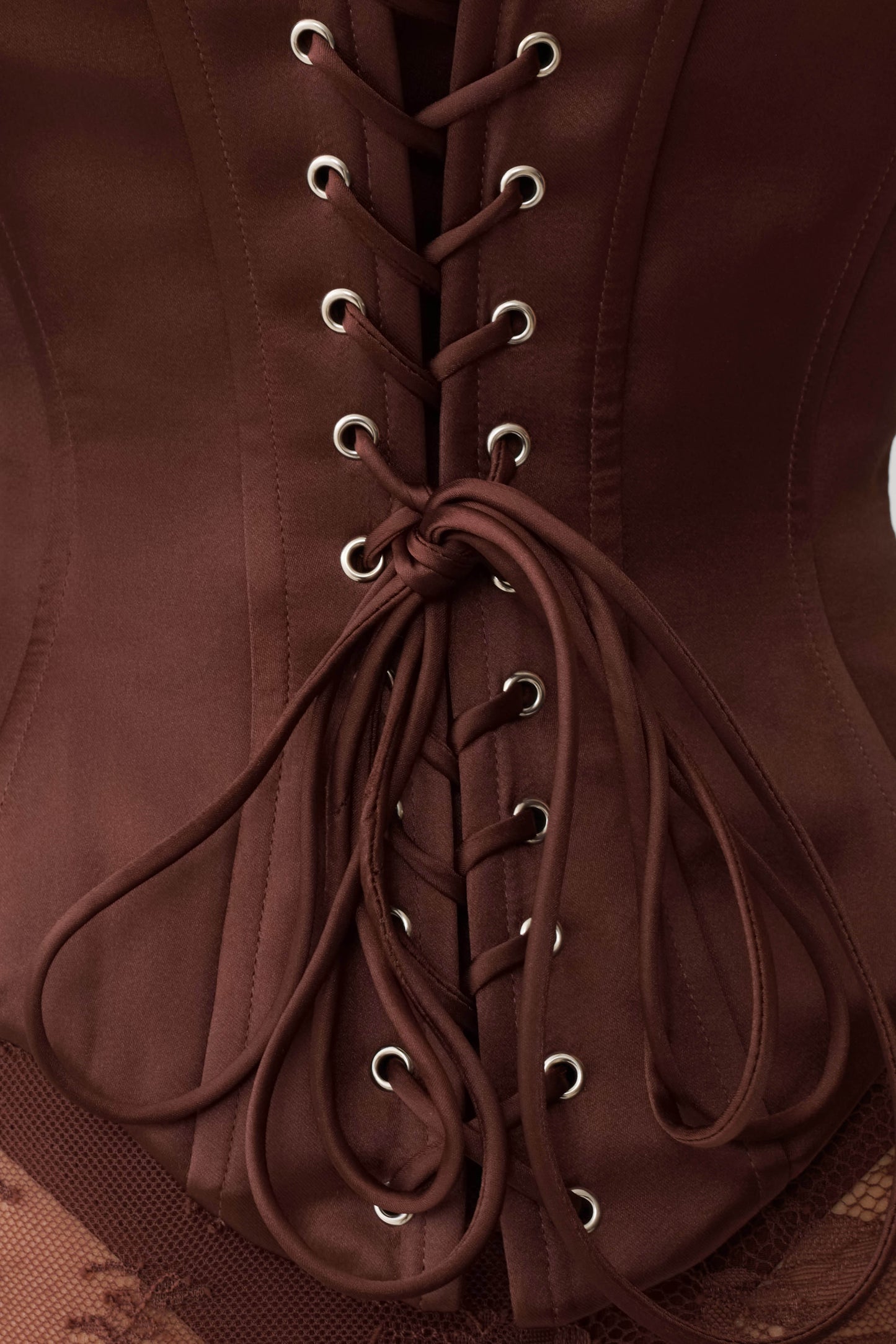 Nicolla Satin Strapless Corset - Dark Chocolate