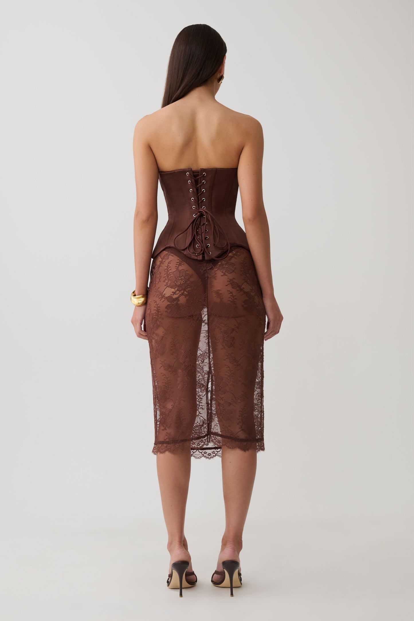 Nicolla Satin Strapless Corset - Dark Chocolate