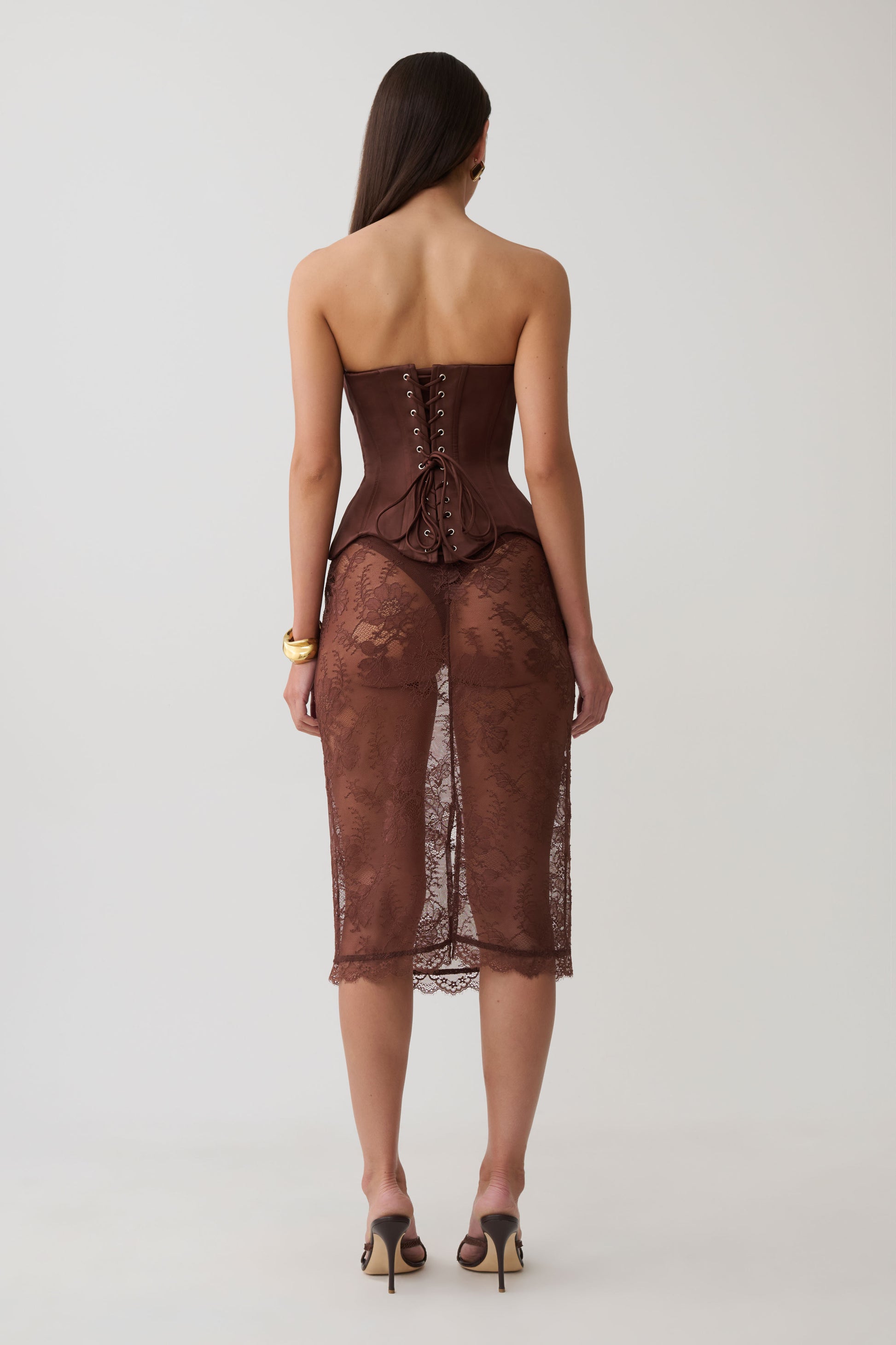 Nicolla Satin Strapless Corset - Dark Chocolate #7