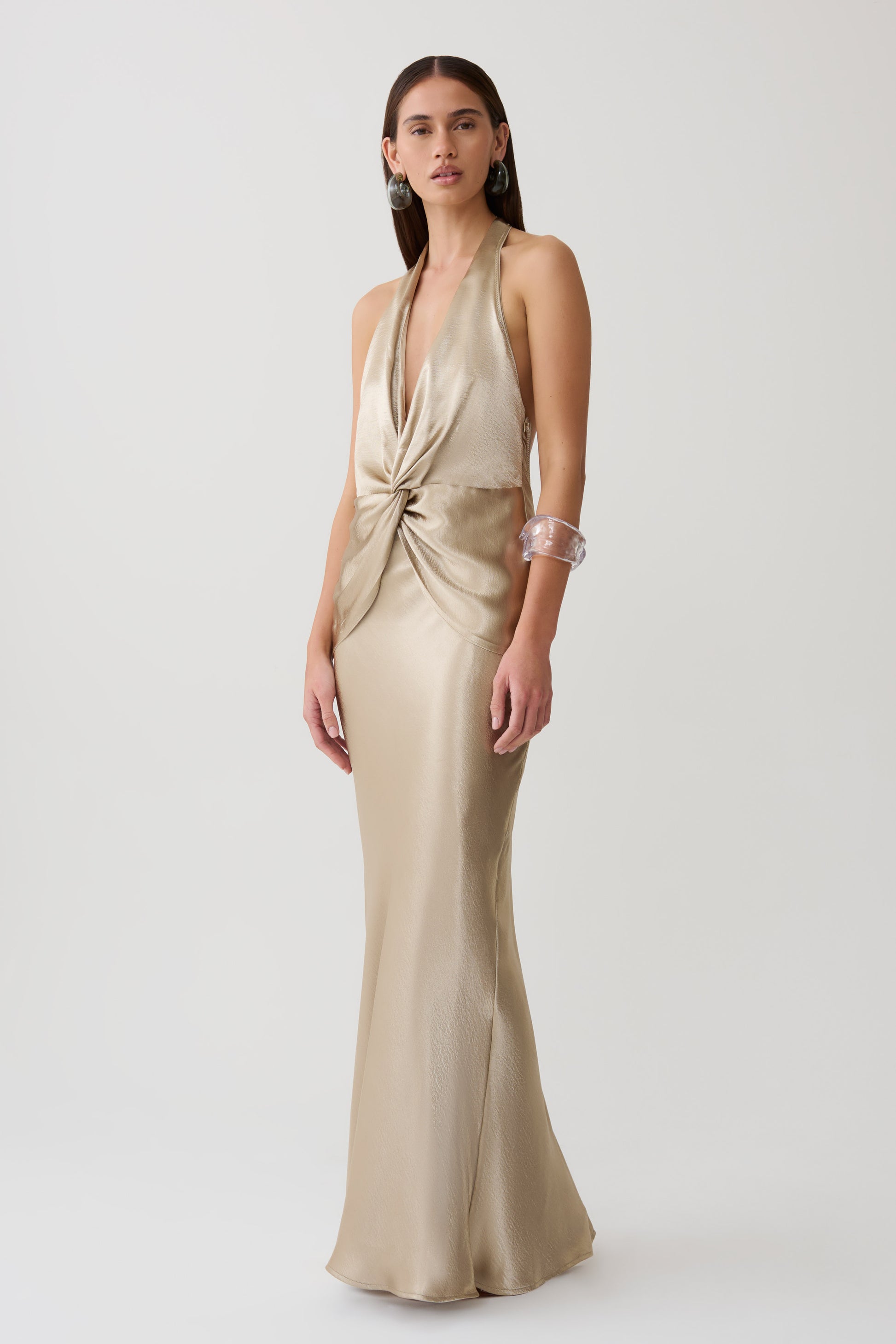 Peyton V neck Satin Maxi Dress - Gold #5