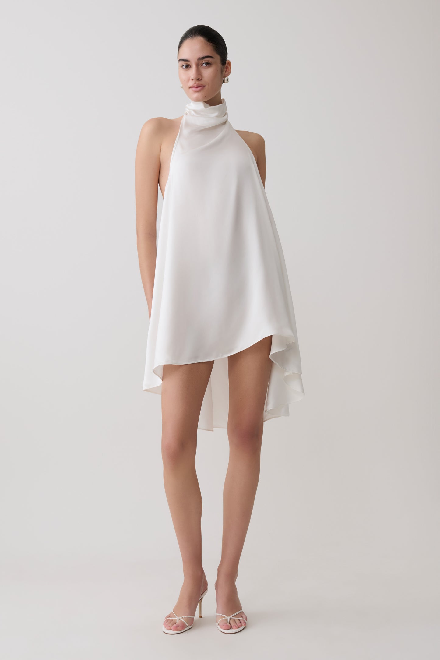 Sydney Asymmetrical Satin Halter Mini Dress - Ivory