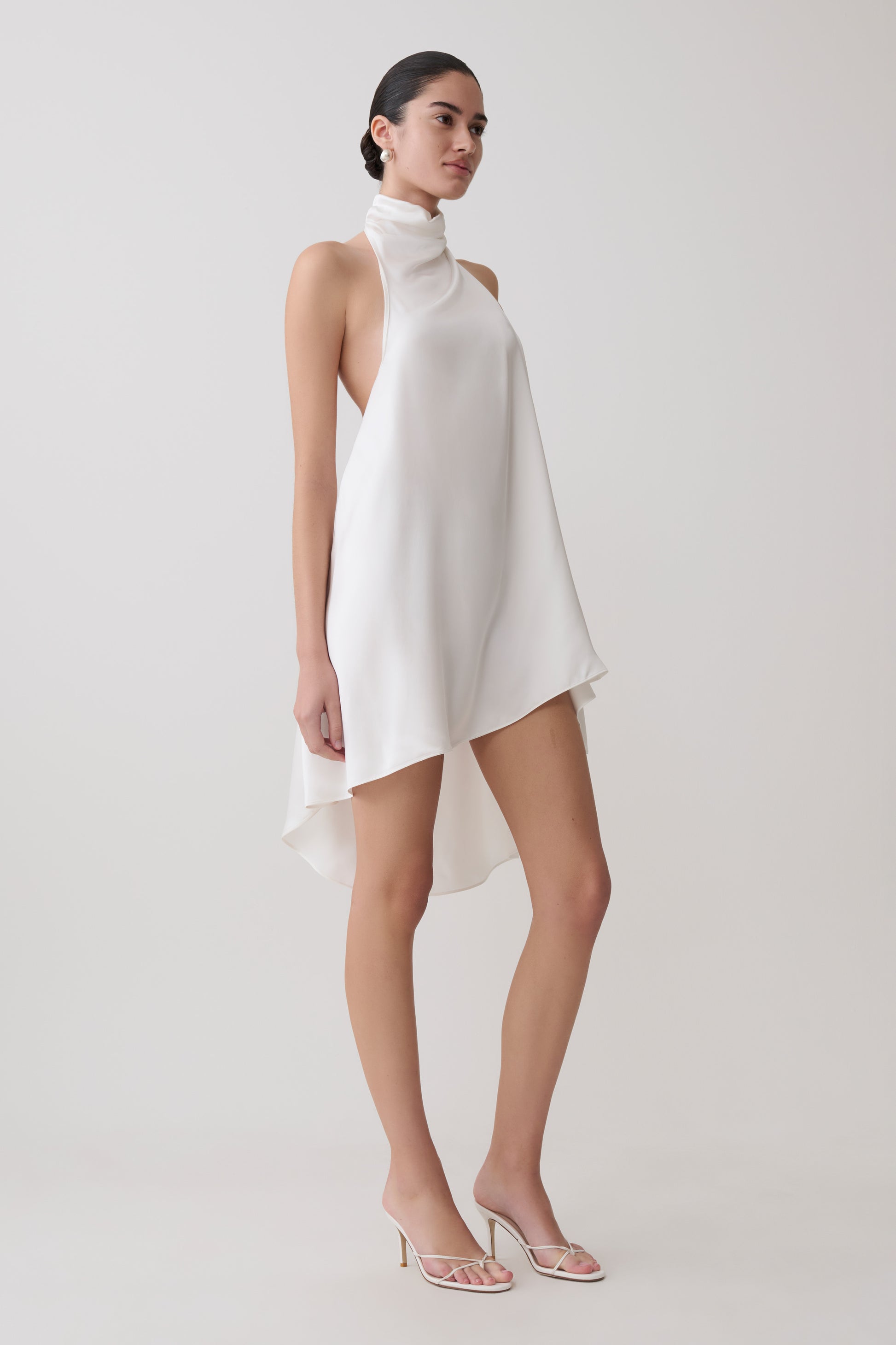 Sydney Asymmetrical Satin Halter Mini Dress - Ivory #4