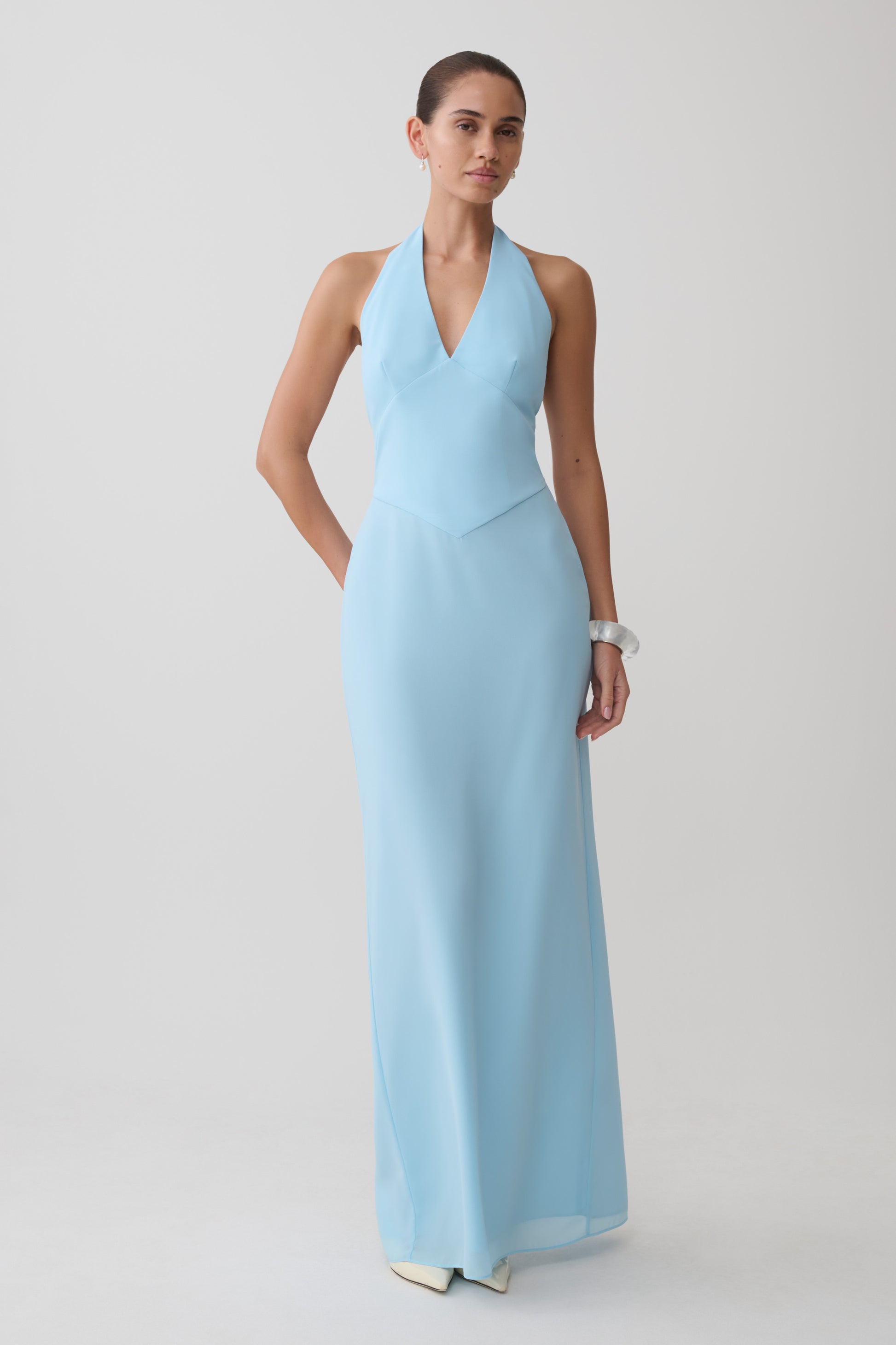 Valentina Chiffon Halter Maxi Dress - Pale Blue #5