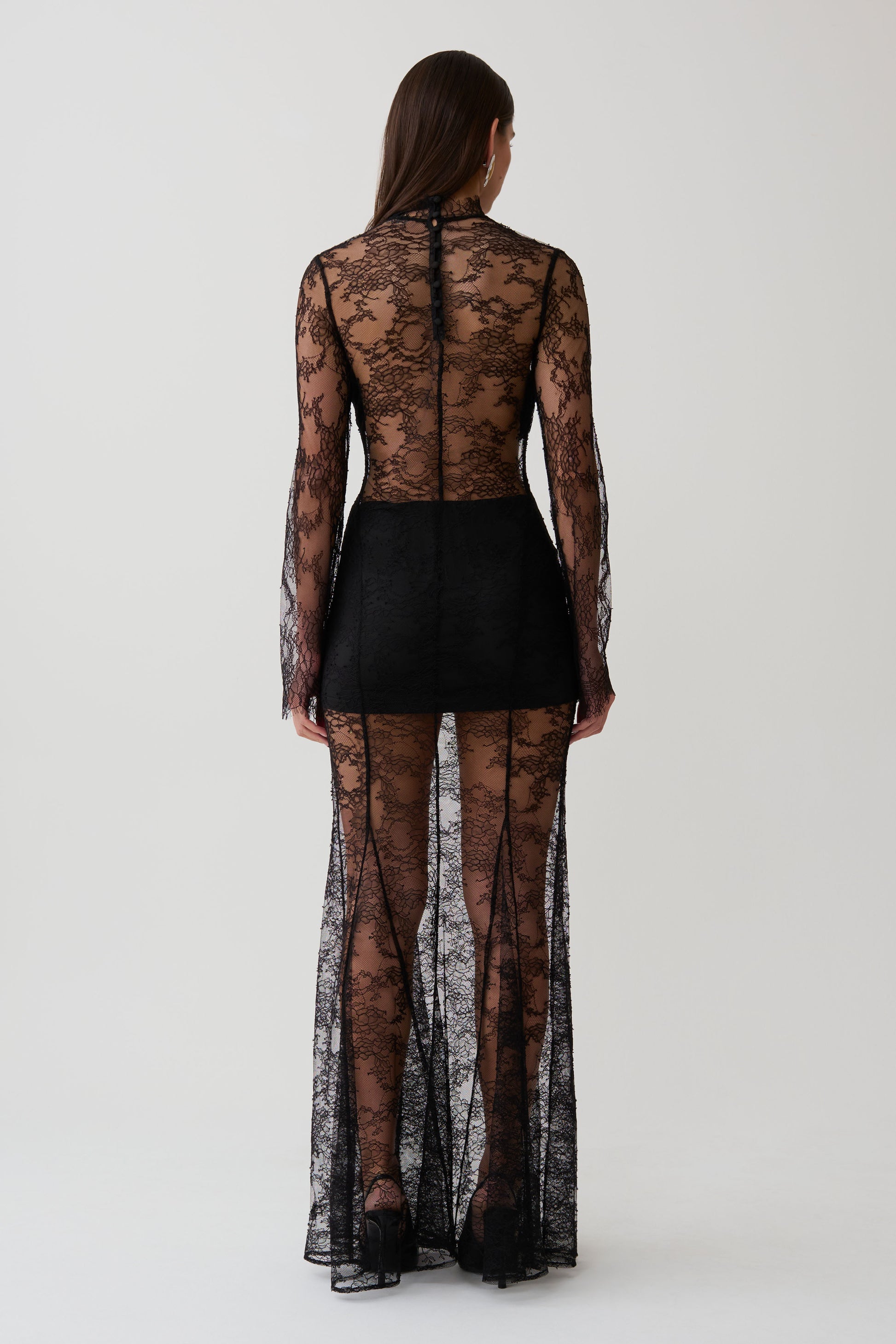 Alizette Long Sleeve Lace Maxi Dress - Black #2