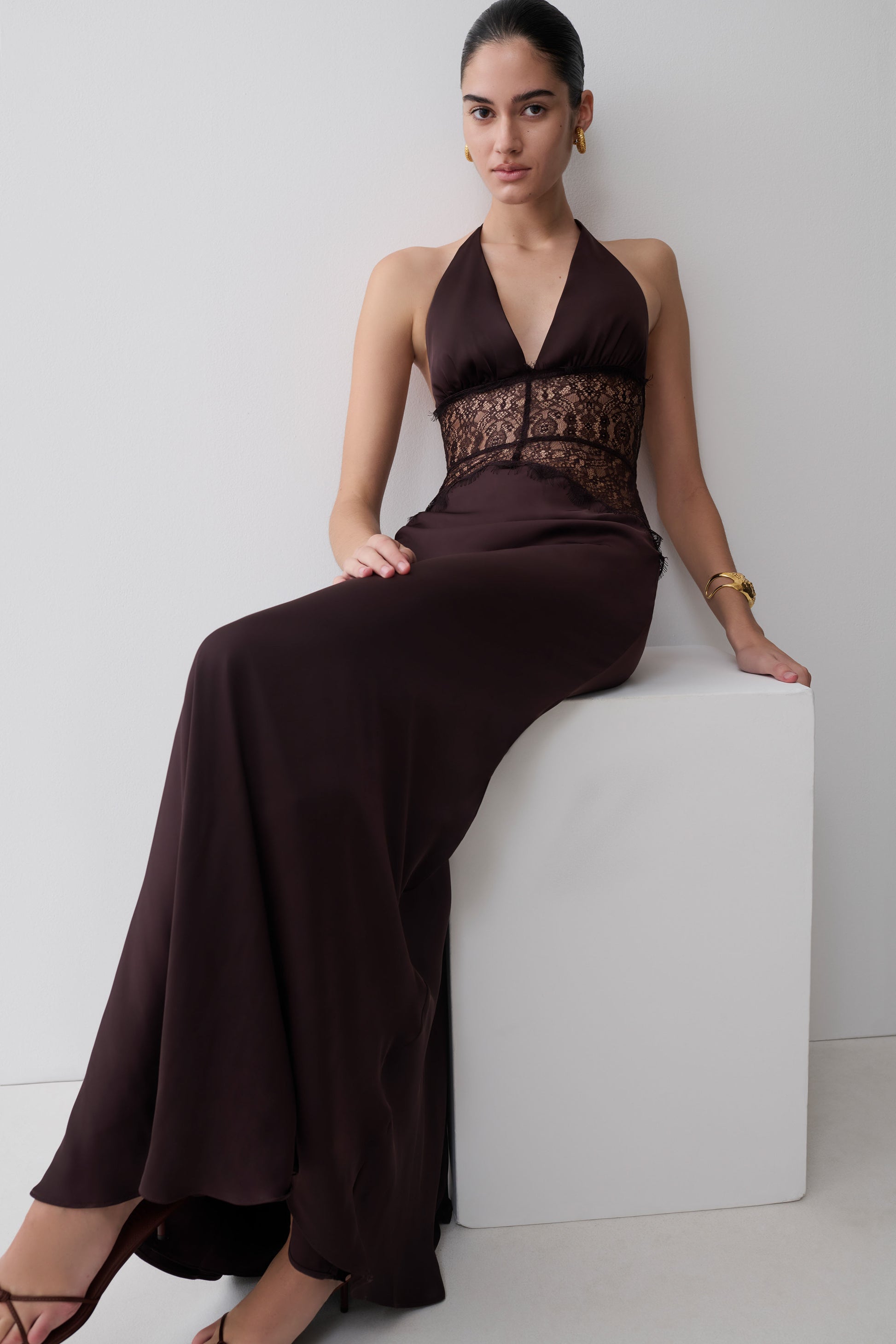 Dinah Lace And Satin Maxi Dress - Chocolate #6