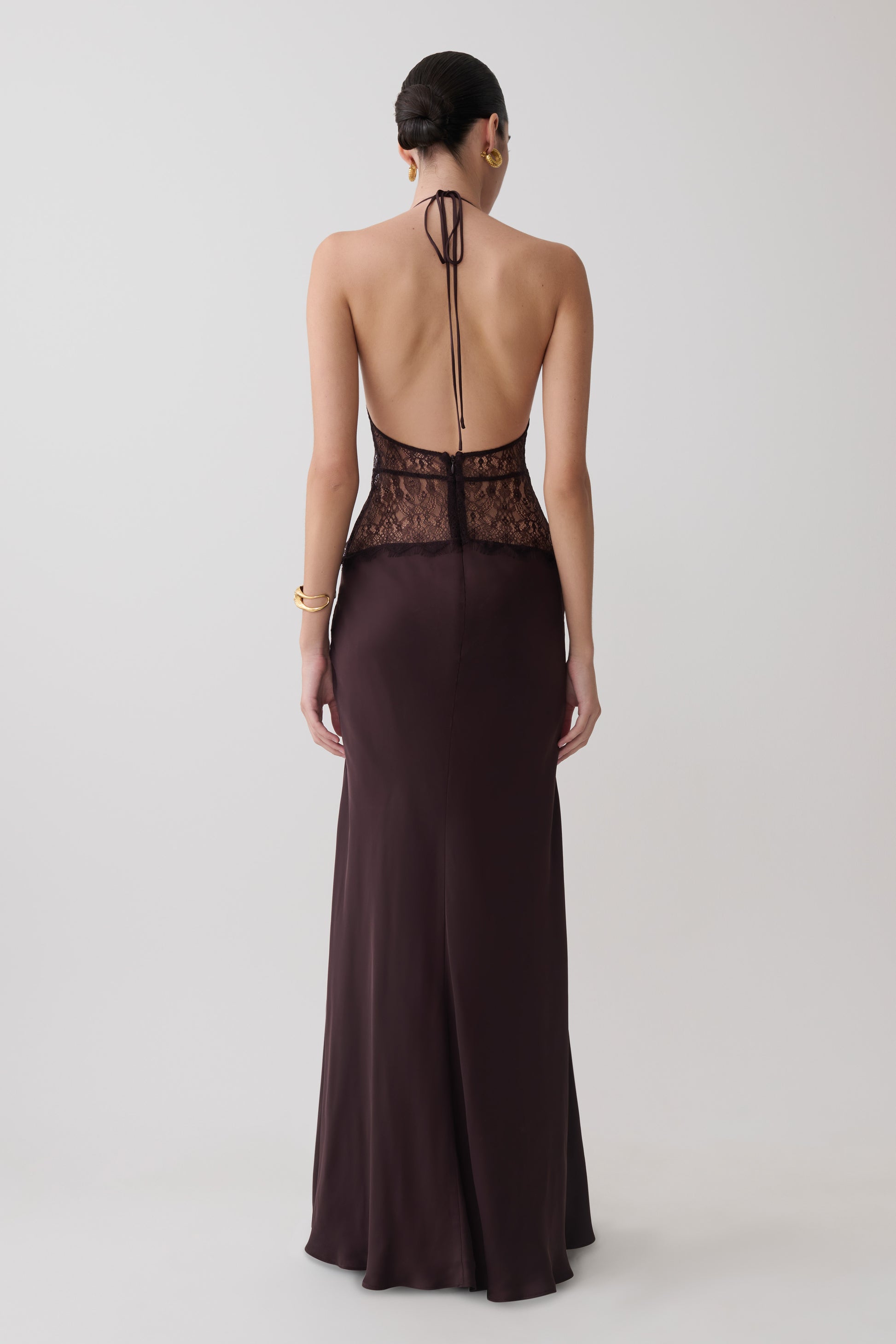 Dinah Lace And Satin Maxi Dress - Chocolate #2