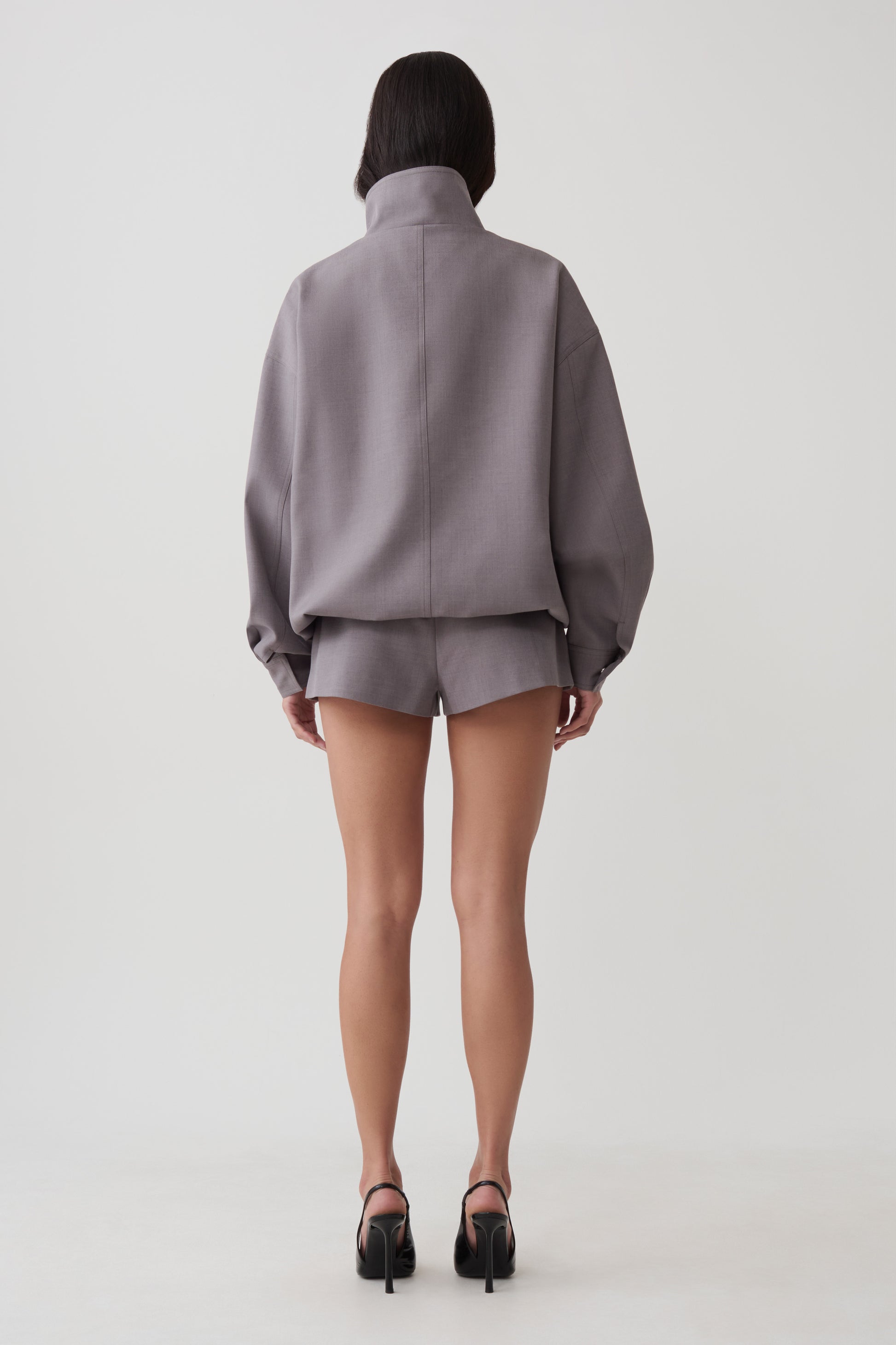 Jennie Funnel Neck Bomber Jacket - Light Grey Marle #2