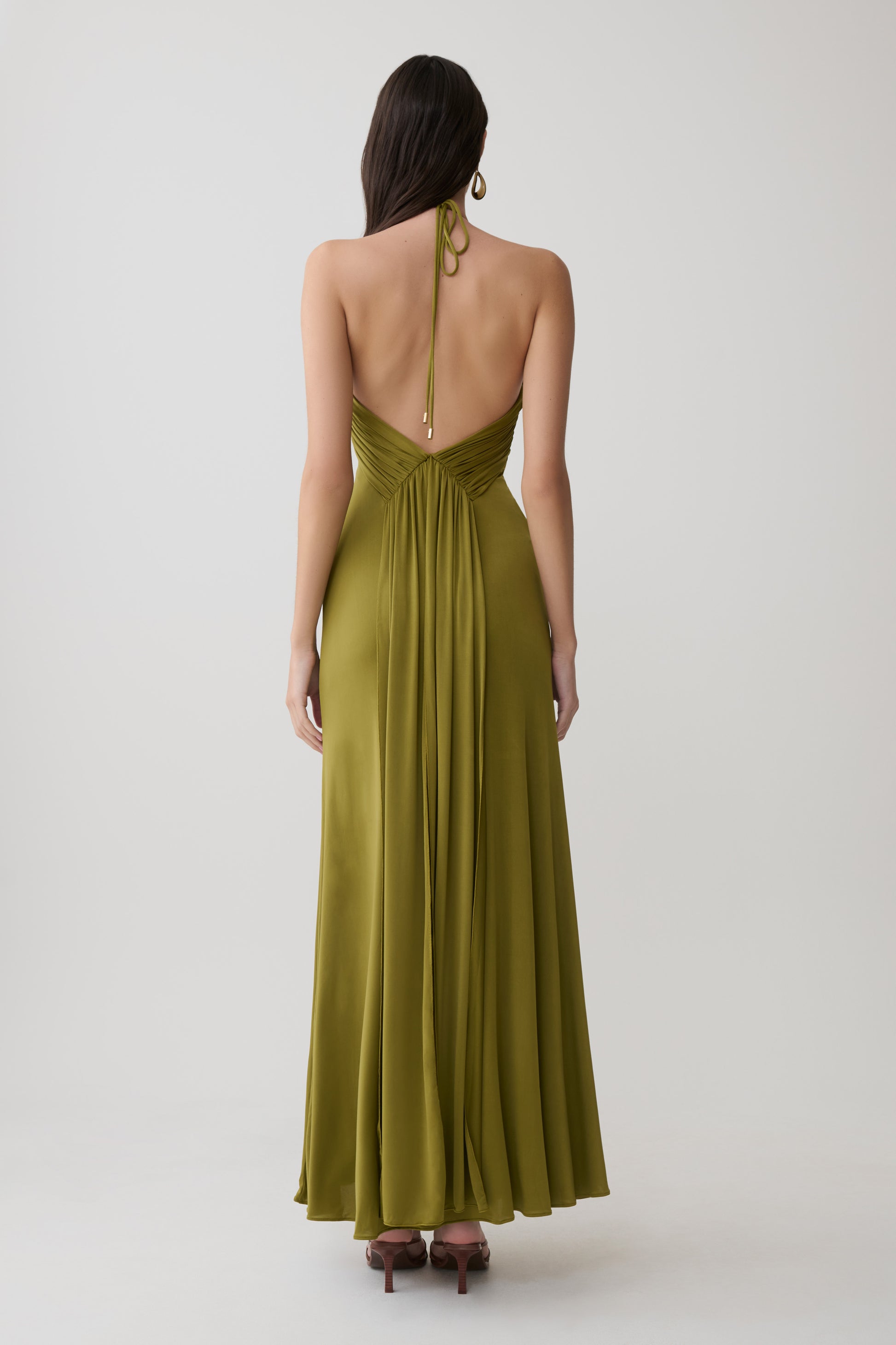 Maely Gathered Slinky Maxi Dress - Olive #2
