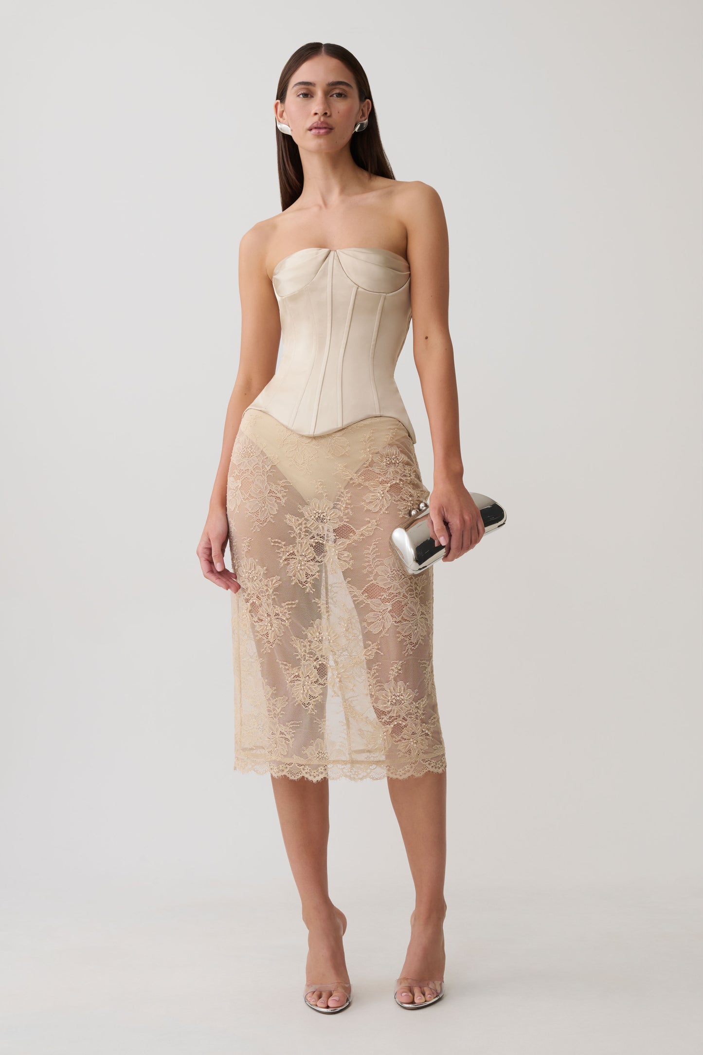 Nicolla Satin Strapless Corset - Blush Rose Gold