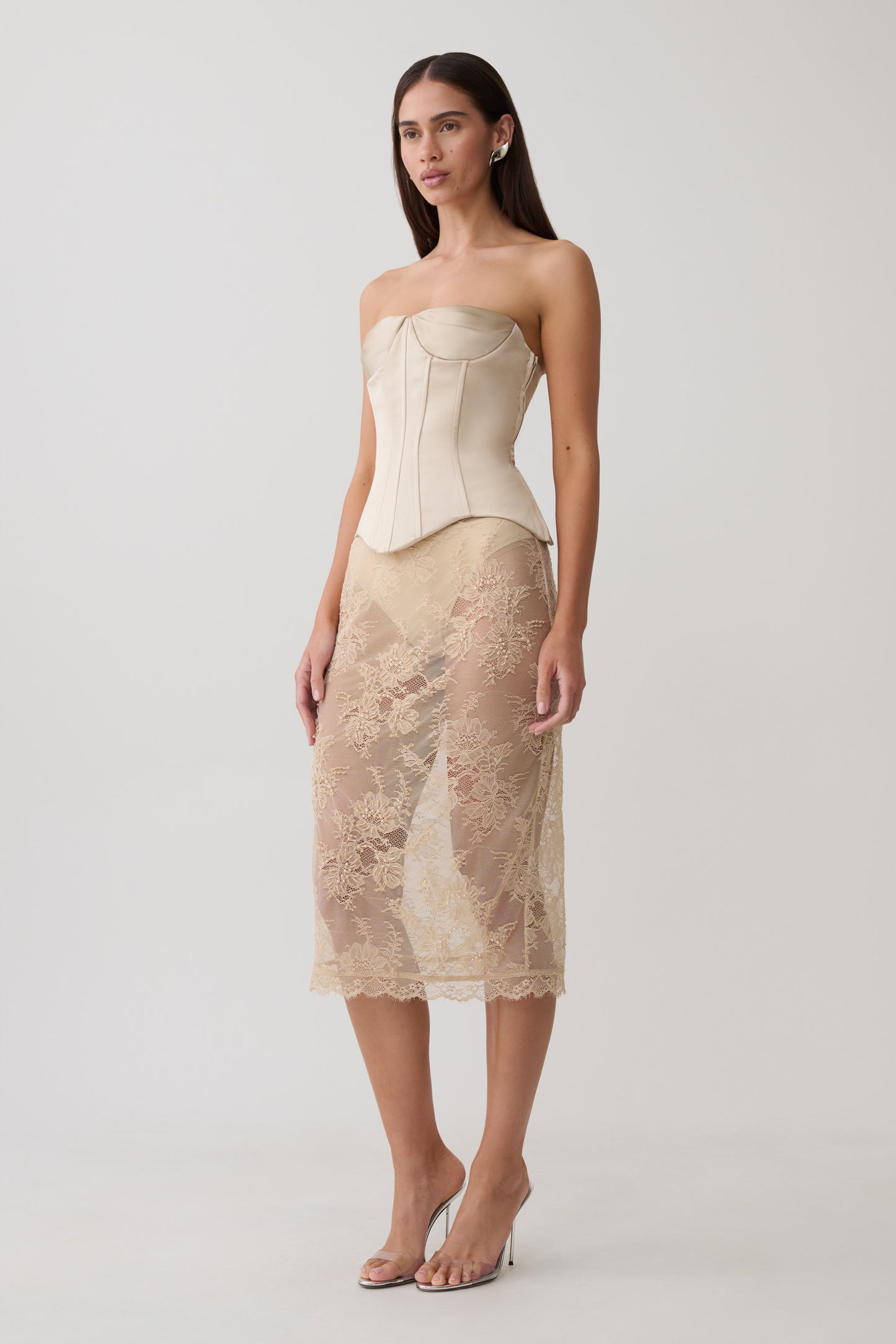 Nicolla Satin Strapless Corset - Blush Rose Gold