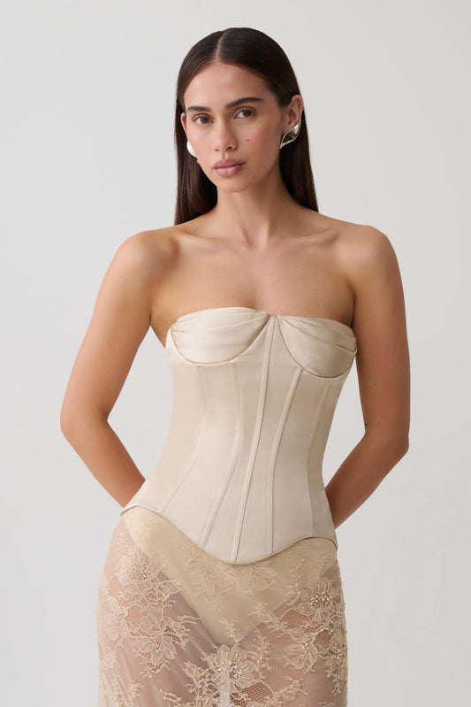 Nicolla Satin Strapless Corset - Blush Rose Gold